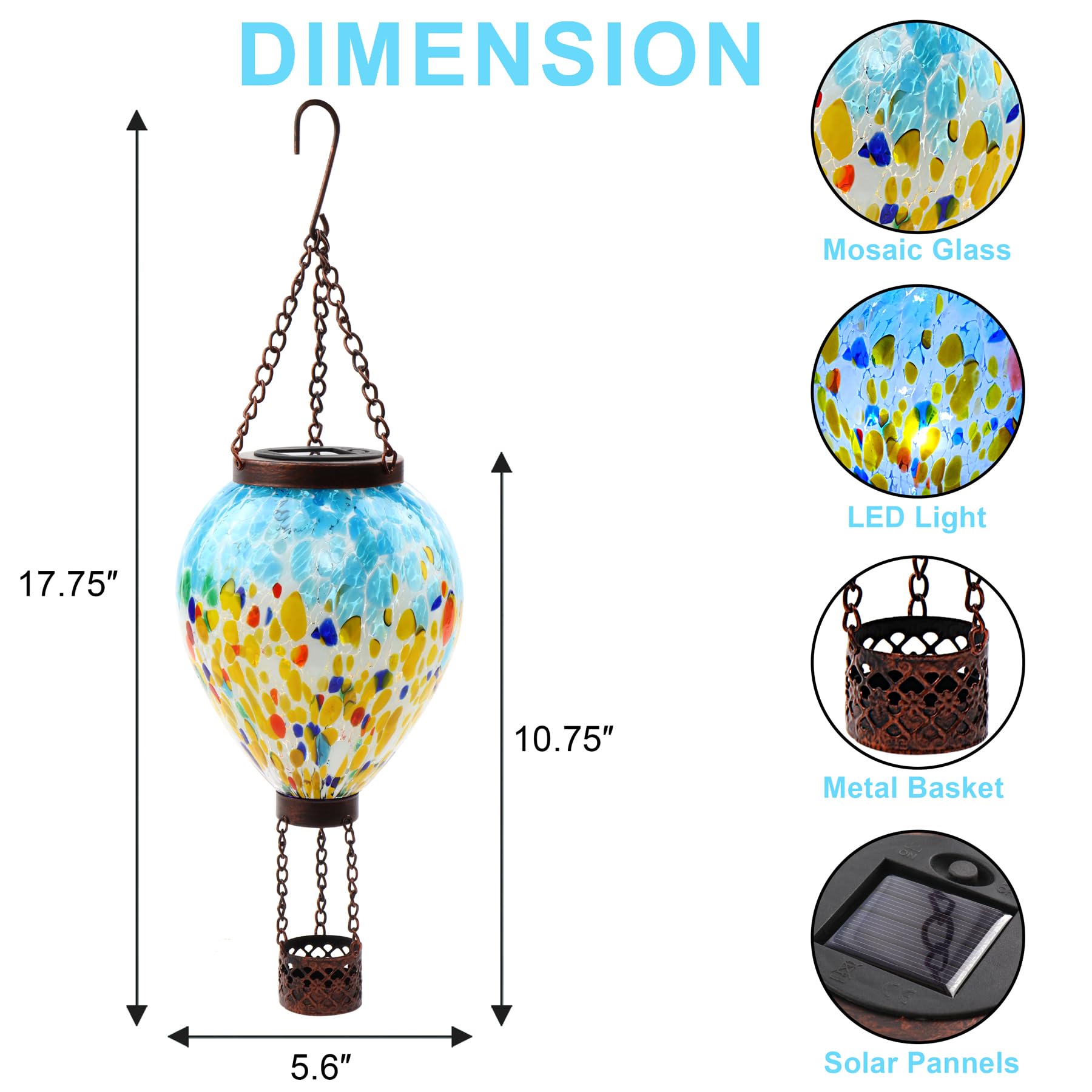 Voreen Solar Hot Air Balloon Glass Lantern - Hand Blown Multicolor Glass Outdoor Hanging Light  Ip44 Waterproof Led  Garden Patio Decoration Gift For Mom Wife Friend  Backyard Night Lighting Decor