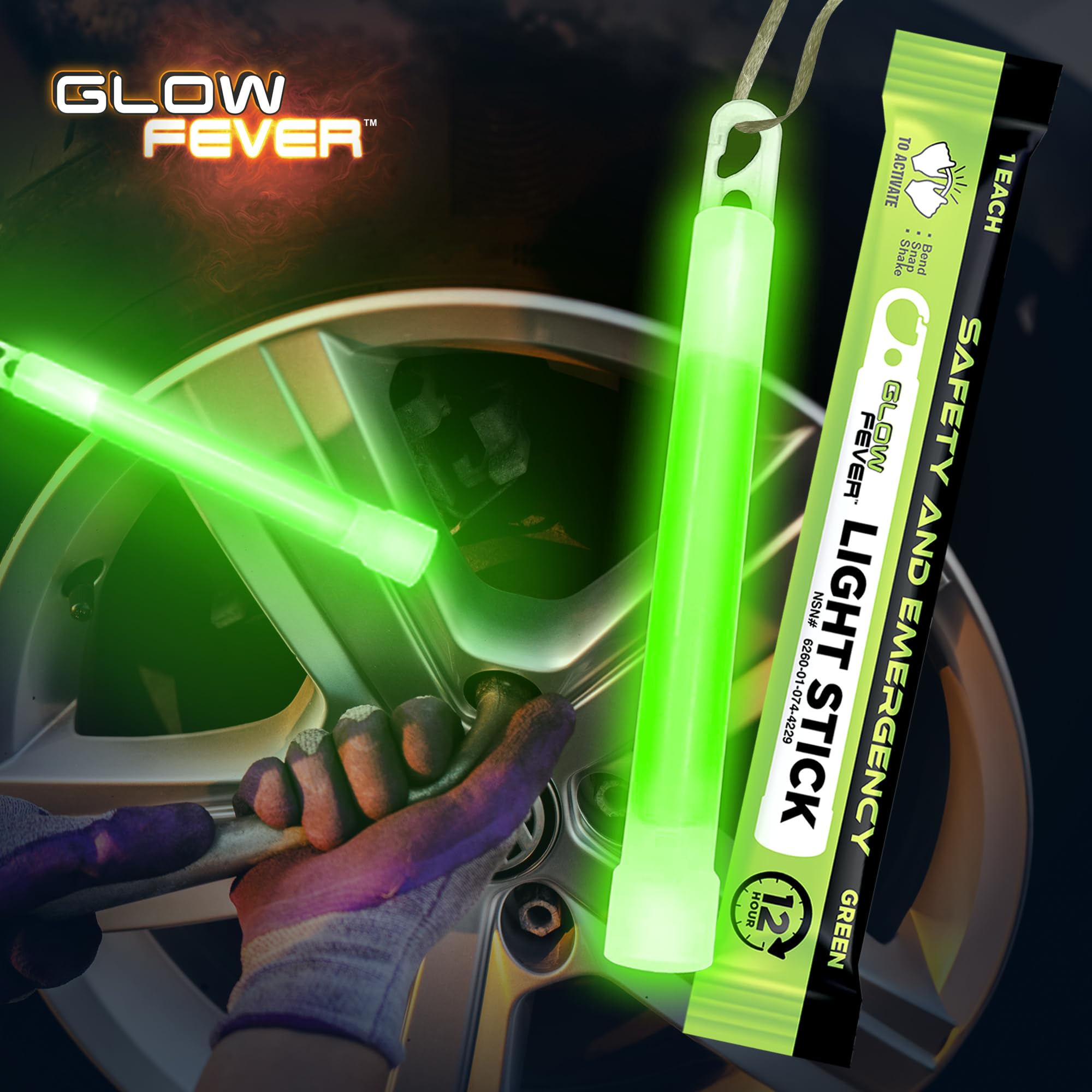 Glow Fever Emergency Safety Military Grade Glow Sticks, 10Pcs, 6'' Ultra Bright Glow Sticks With 12 Hours Duration. Great For Hiking, Party, Camping, Blackouts, Hurricane And Survival Kits (Green)
