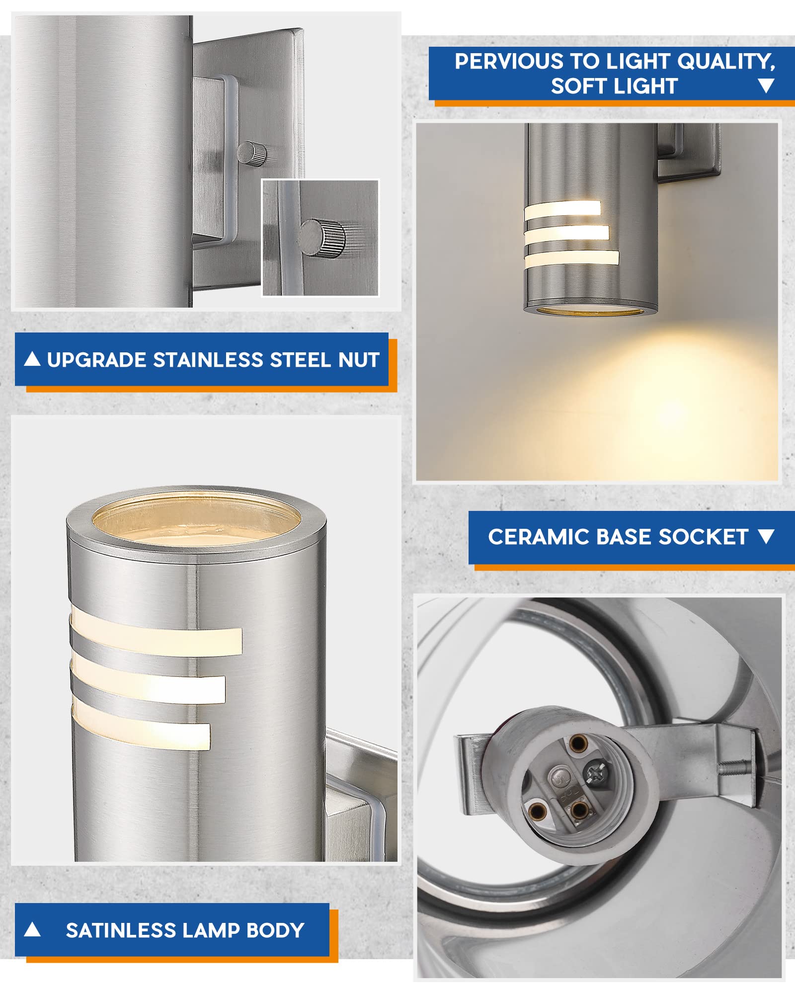 TENGXIN Outdoor Wall Light Fixture, Stainless Steel Cylinder, Waterproof, 1 Pack, Brushed Nickel, Model TXWLSS0005