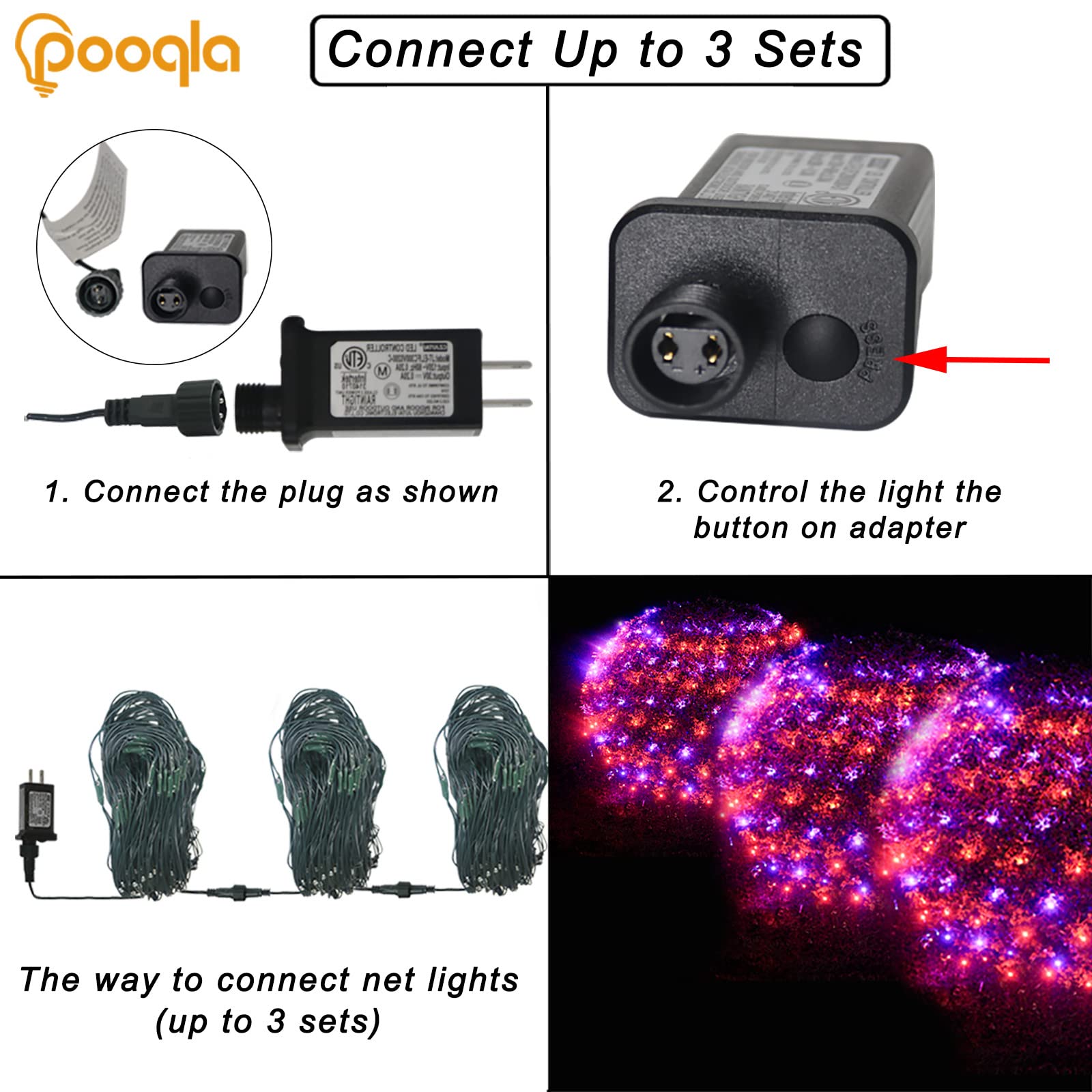 Halloween Net Lights Outdoor Decoration, 14.8X4.9 Ft 300Led Orange Purple Halloween Lights 8 Modes Connectable Twinkle Fairy Mes