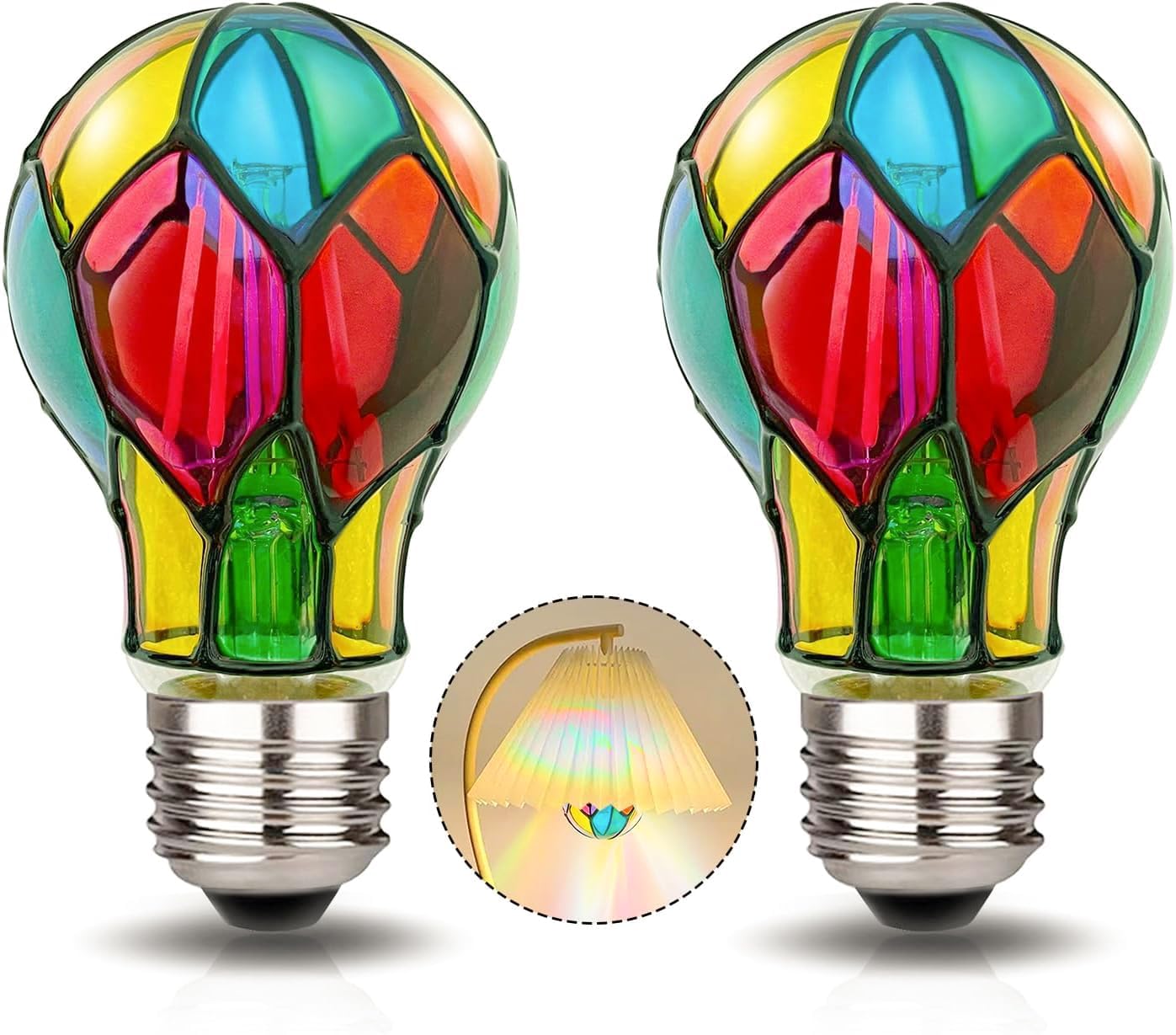 Aygrochy Led Stained Glass Light Bulb Led Bulbs,4W E26 Base A19 Led Colored Light Bulb Stained Glass Bulb,For Christmas Decorati