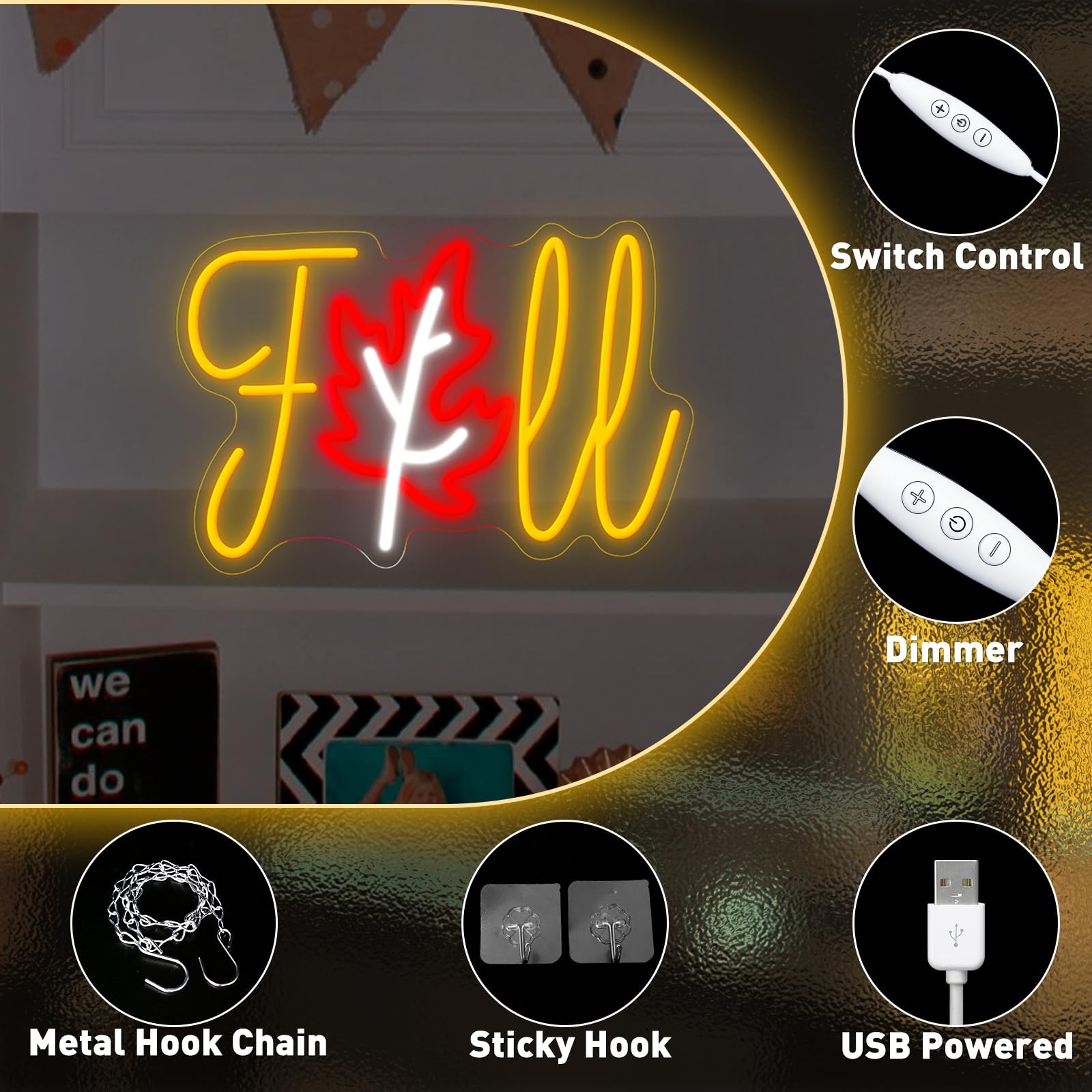 Thanksgiving Fall Neon Sign  Dimmable Autumn Maple Leaf Led Neon Sign For Wall Decor  Usb Powered Thanksgiving Neon Light For Home  Harvest Celebrate Party Holiday Gifts  13.8 ? 9.1 Inch