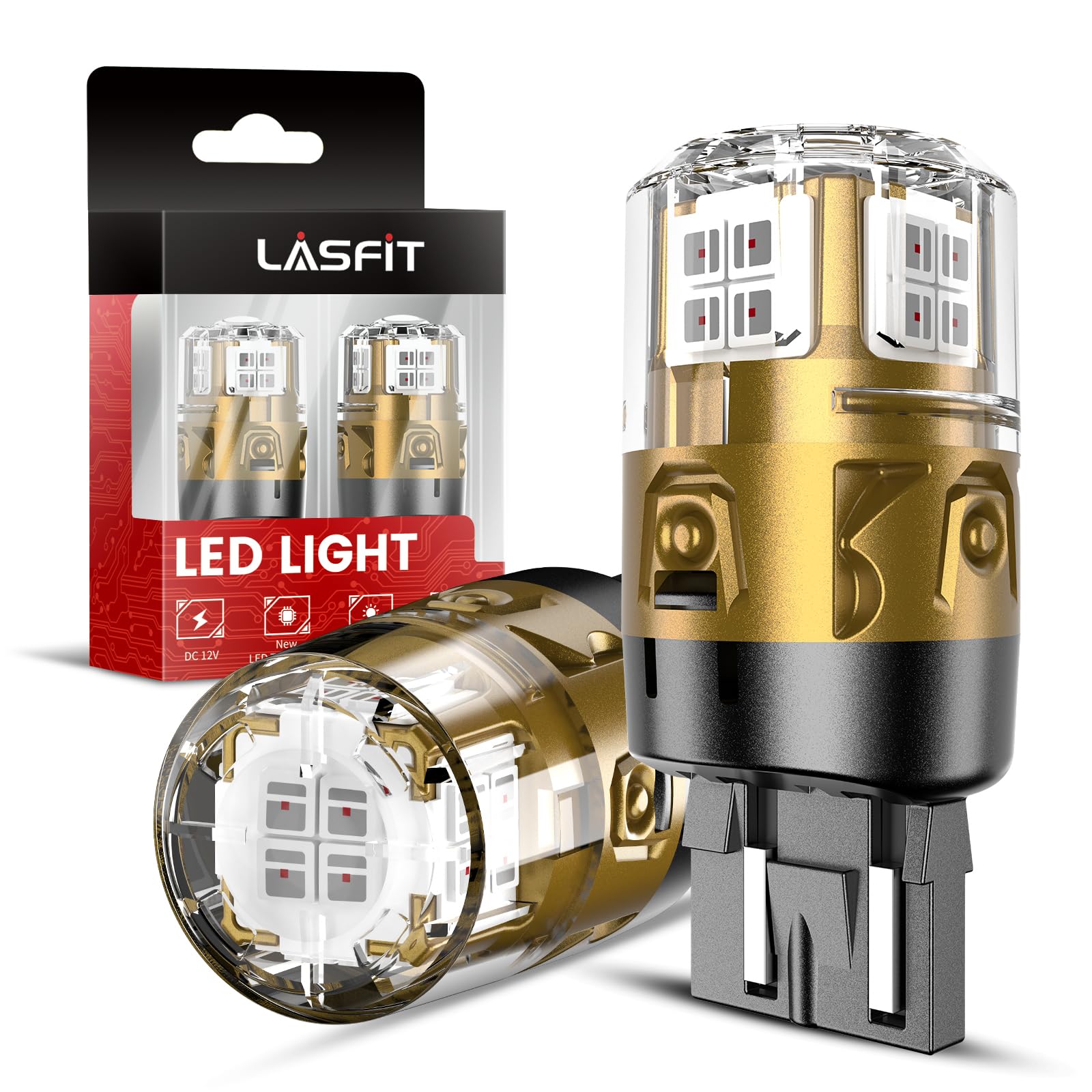 LASFIT 7443 LED Brake Tail Light Bulb, Super Bright, Red, Model L-7443R, for Stop Parking Lights (2pcs)