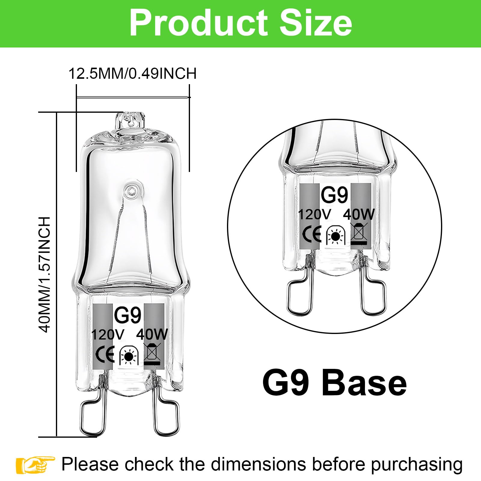 G9 Bulb 40W, 12 Pack G9 Halogen Light Bulbs 2 Pin Base T4 JCD Type 120V Xenon Small Light Bulb for Chandeliers, Range Hood Light