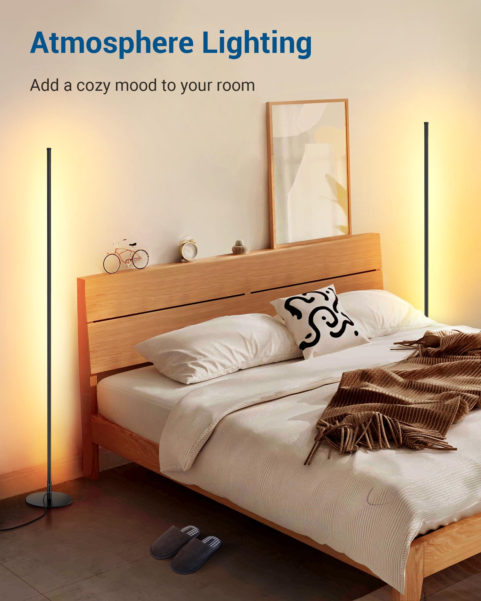 DEWENWILS Modern LED Floor Lamp - 57.5" Dimmable Minimalist Lighting, Black Metal for Living Room, Bedroom, Home Office, 3000K Warm White