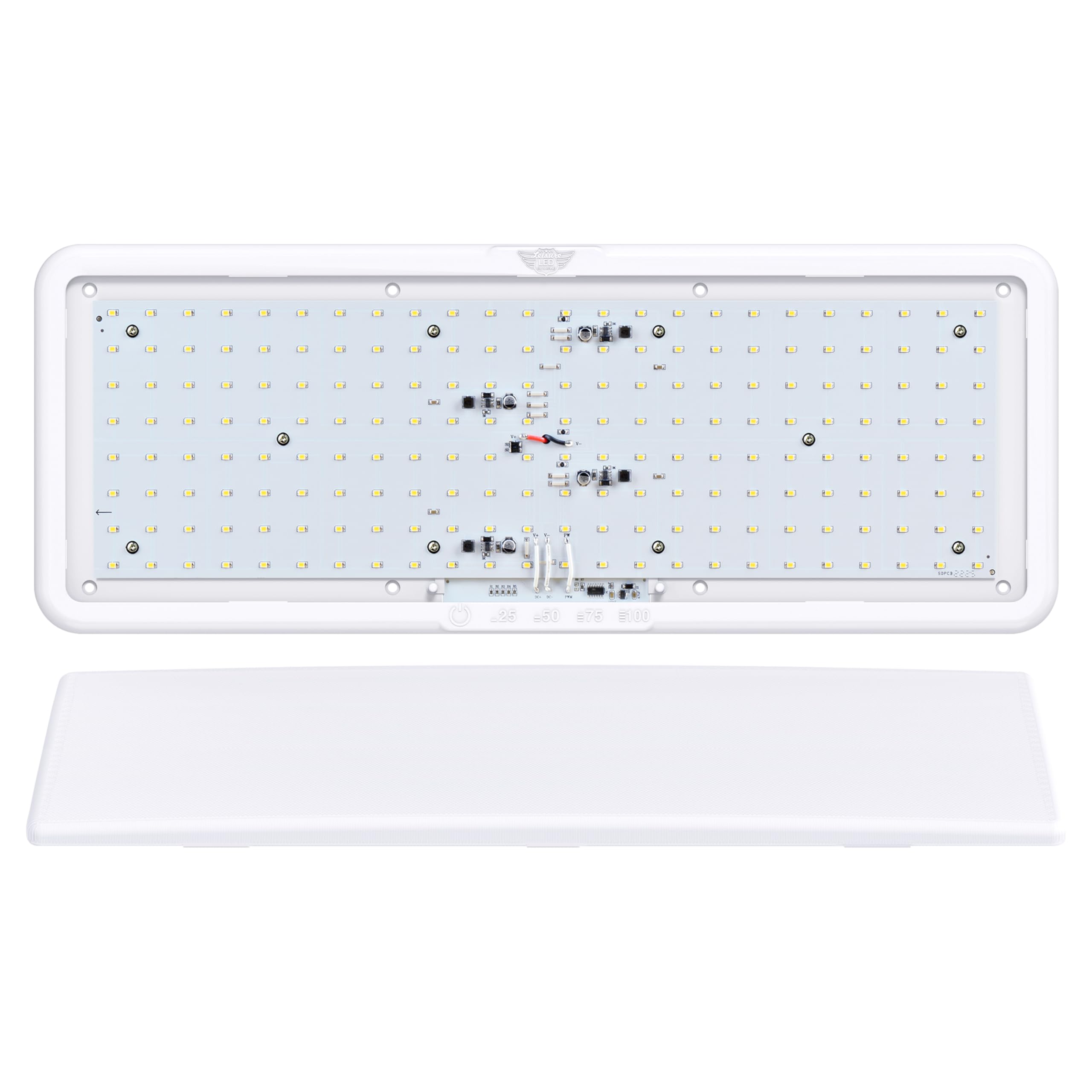 Leisure LED RV Ceiling Light Fixture 21" x 8", 2000 Lumen, Touch Dimmer, White, 12V, 4 Pack