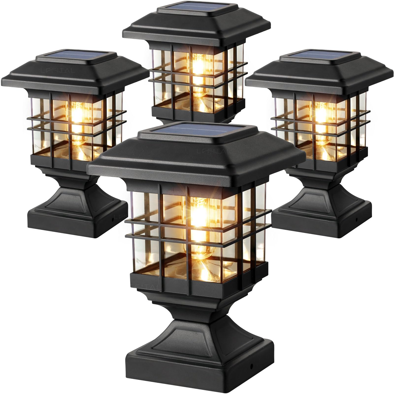 Lffital Solar Post Lights Outdoor Solar Cap Lights Deck Fence Cap For 4X4 5X5 6X6 Posts Patio Garden Courtyard Bright Decoration Fixture Waterproof Warm White Lighting Black (4Pack)