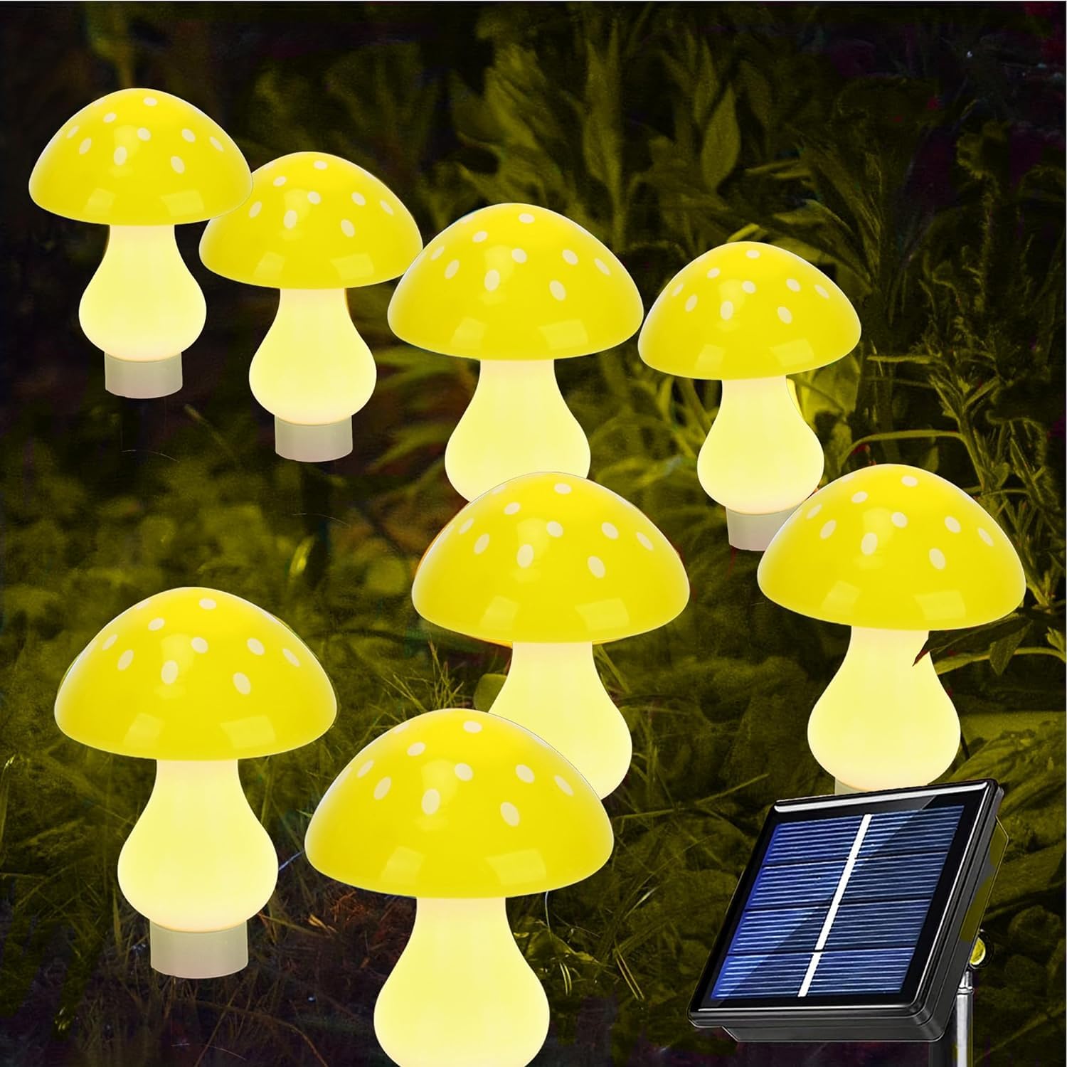 A Set of 8 PCS(Yellow)New Upgraded Waterproof Solar Mushroom Lights Outdoor Decor,LED Fairy Lights, for Garden Lawn Flower Bed C