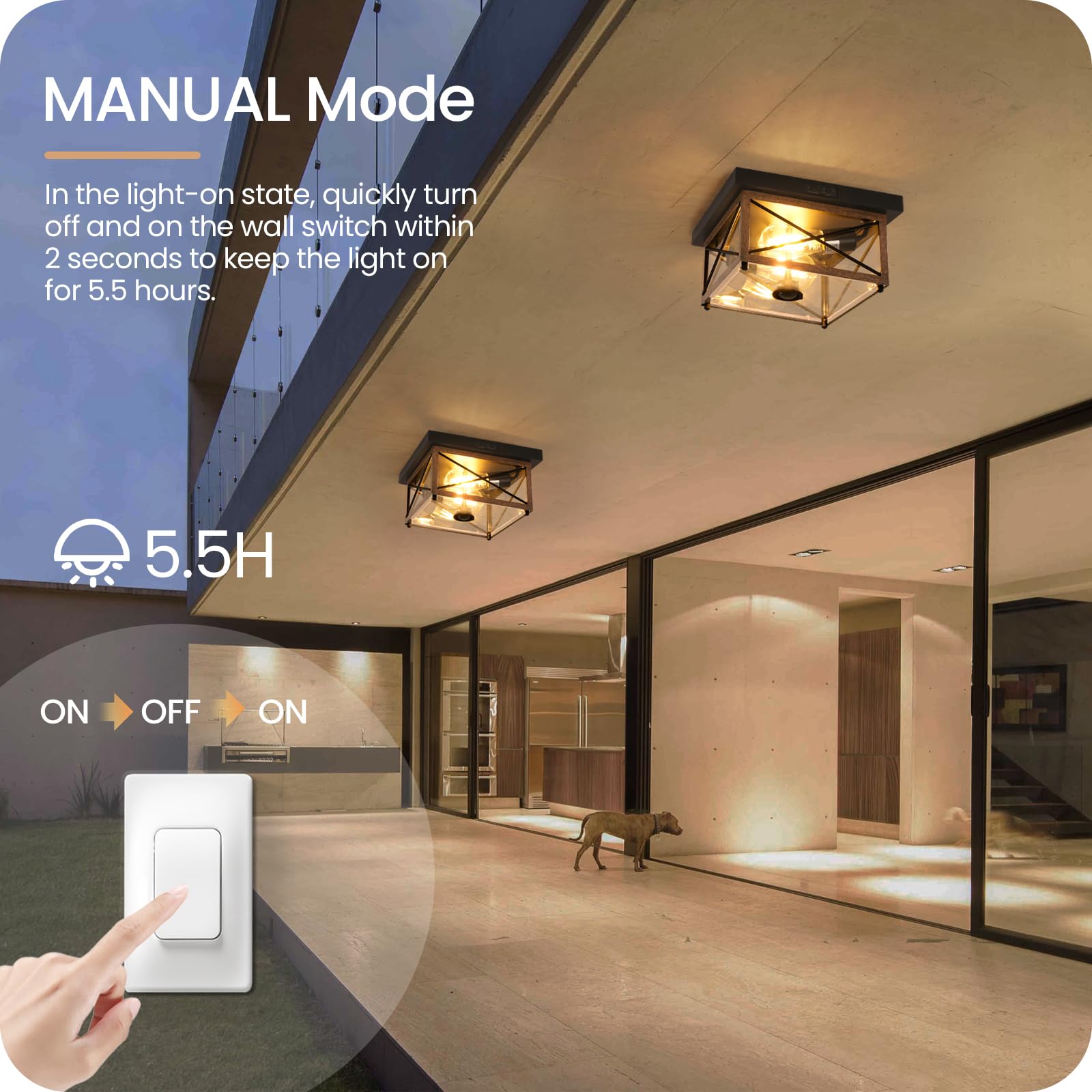 GOEBLESON Outdoor Ceiling Light, 2-Light Flush Mount with Motion Sensor, Rustic Brown, Metal, Model FT09XD05 for Porch, Garage, Hallway