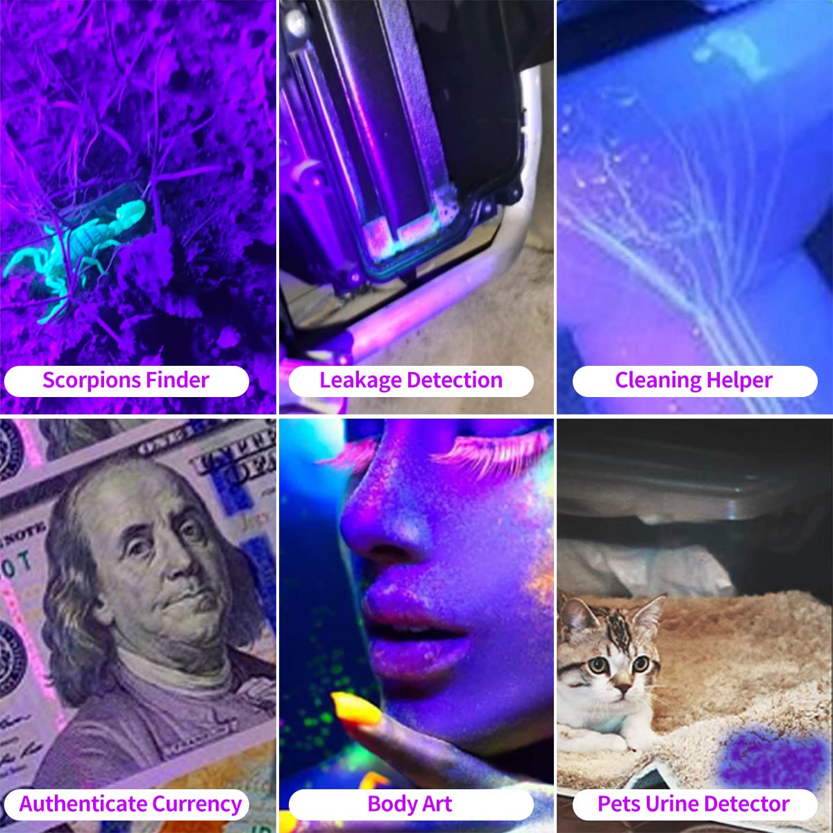 YZYOE Rechargeable UV Flashlight, Mini Black Light 395nm for Dry Stains, Bed Bugs, Scorpions - Purple