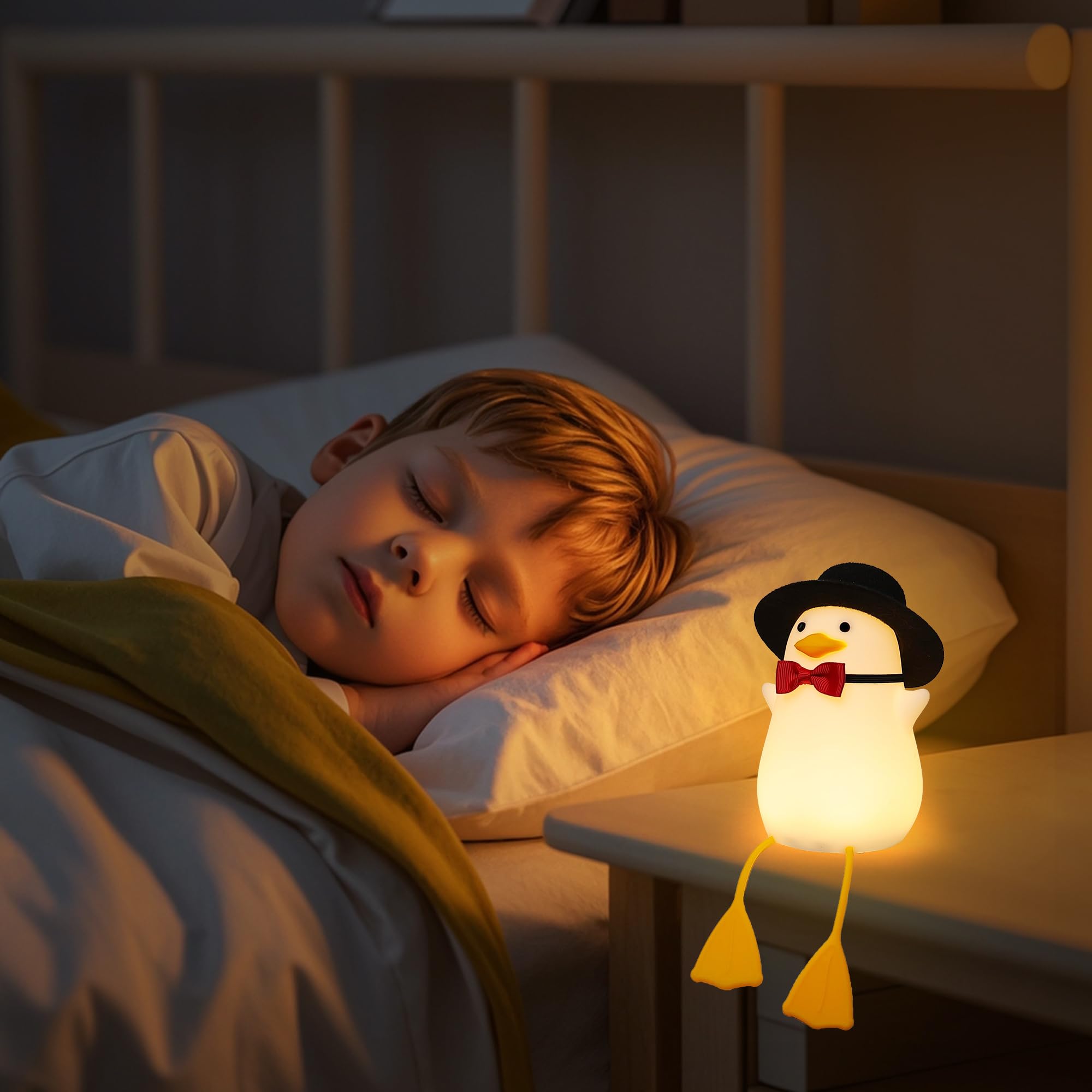 Hinittey Benson Gentleman Duck Night Light - Cute Duck Lamp With Black Hat& Bow Tie  Warm Dimming Light & Timer For Room  Birthday  Xmas  Baptism Gifts For Baby Boys & Girls
