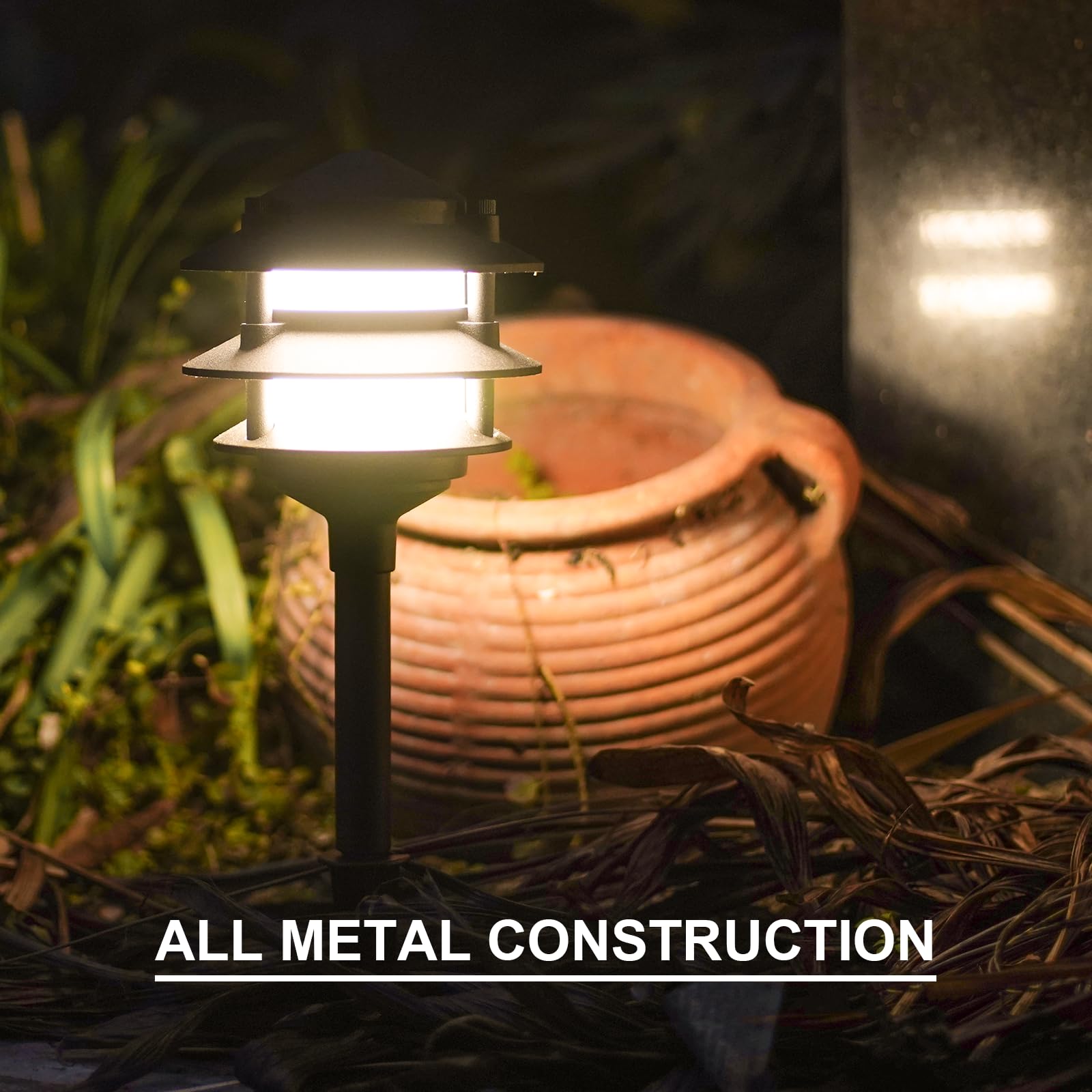 GOODSMANN 4PK Low Voltage Landscape Lighting - 2.2W LED, 30 Lumen, Warm White, Black Aluminum Pathway Lights, Model 9122-21102-S