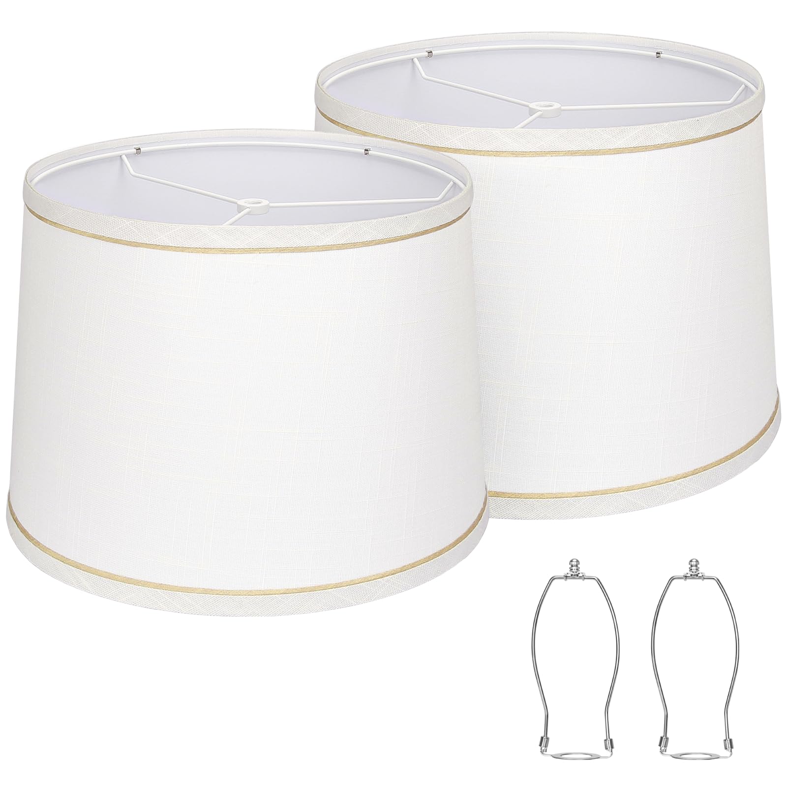Seaside Village Drum Lampshades Set Of 2, White Fabric, 11.6 Top X 12.6 Bottom X 9.8 High, Spider Fitter, Easy