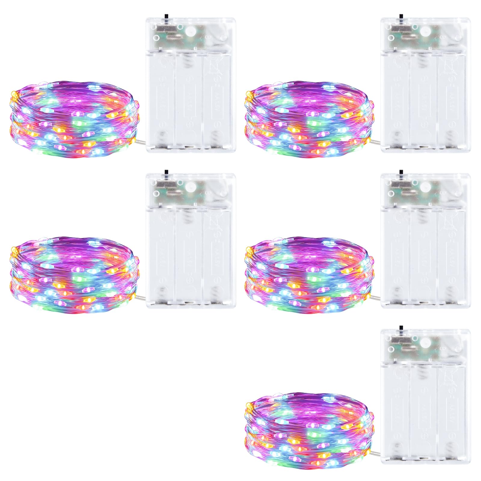 Minetom Fairy Lights Battery Operated, 5 Pack 7 FT 20 LED Fairy Lights with Timer, String Lights Battery Powered, Silver Wire Easter Fairy Lights for Bedroom Party Wedding Decorations, Pastel