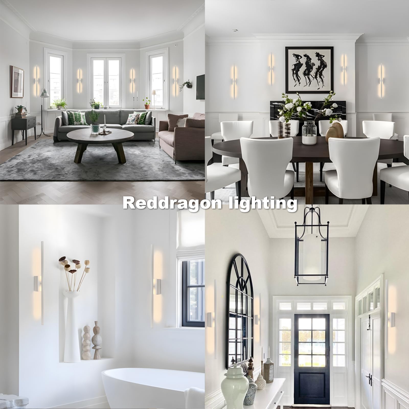 Reddragon lighting Set of 2 Hardwired Slim Long White Wall Sconces Narrow Minimalist Linear Vanity Wall Lights for Bathroom Bedr
