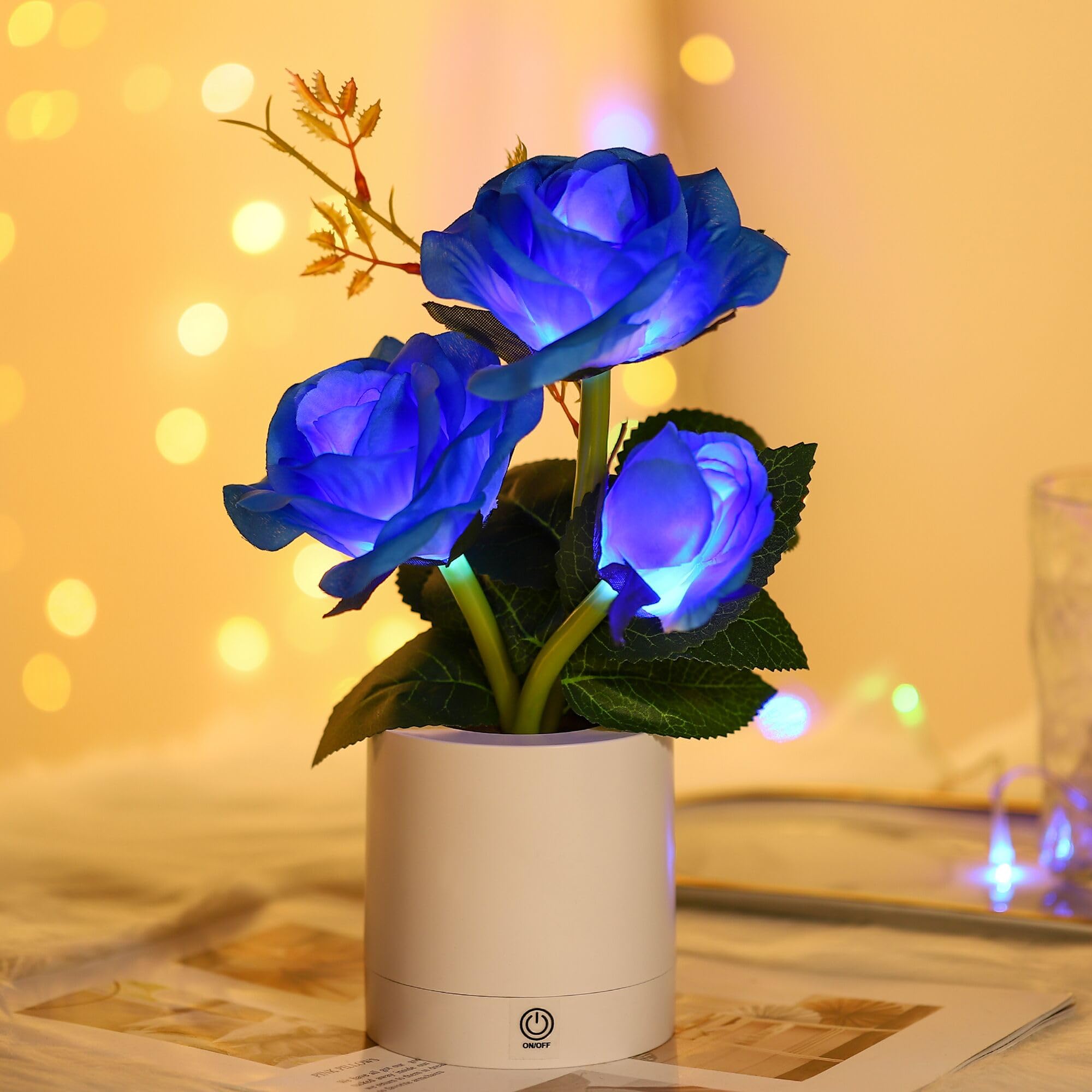 hibeauti Blue Rose LED Lamp for Womens Gifts, Flower Night Light for Relaxation and Serenity, Womens Her Mom Wife Girlfriend Fri