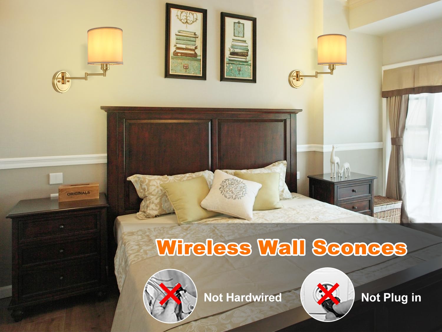 Goodate Battery Operated Wall Sconce With Remote Control, 15 Colors Dimmable Wireless Wall Sconces Set Of Two, Rechargeable Cord