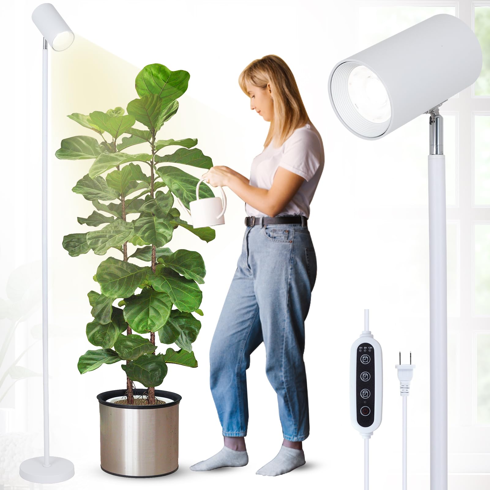 HMVPL 40W Grow Lights Stand for Indoor Plants Full Spectrum, Standing Plant Light for Indoor Growing with COB Plant Light Bulb,