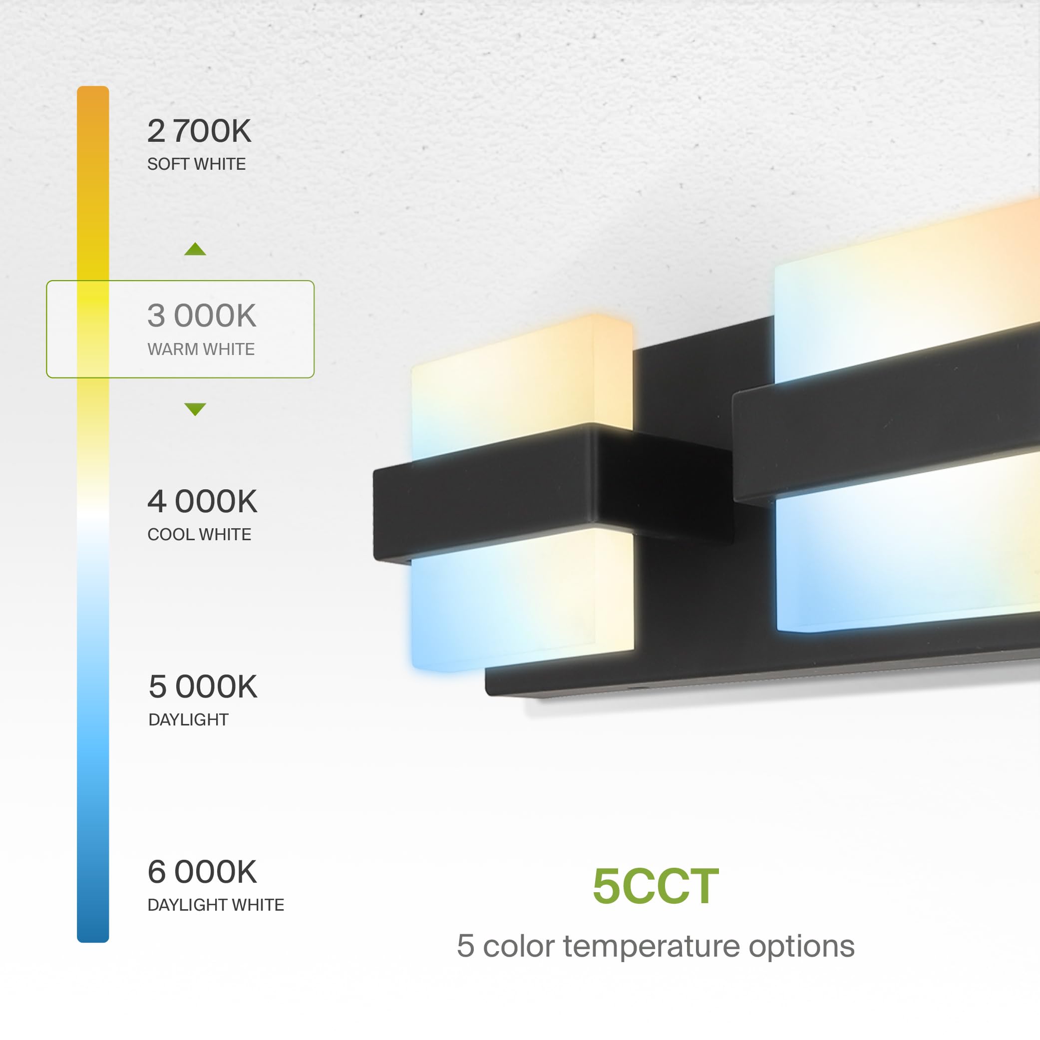 Asd Led 33 Inch Bathroom Vanity Light Fixture | 5-Lights 28W 2500Lm 2700-6000K 120V | 5Cct, Dimmable, Up And Down Illumination,