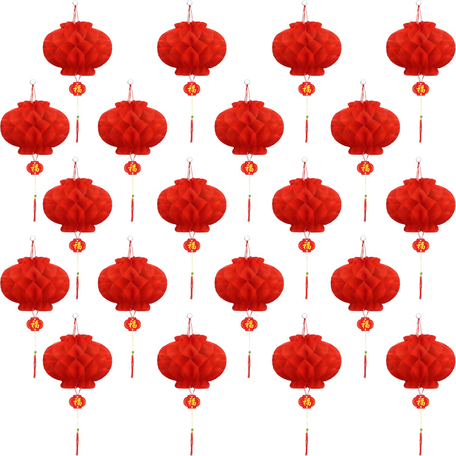 20 Pieces Red Paper Lanterns Chinese Festival Lanterns Spring Festival Hanging Decorations for Home Chinese New Year, Wedding De