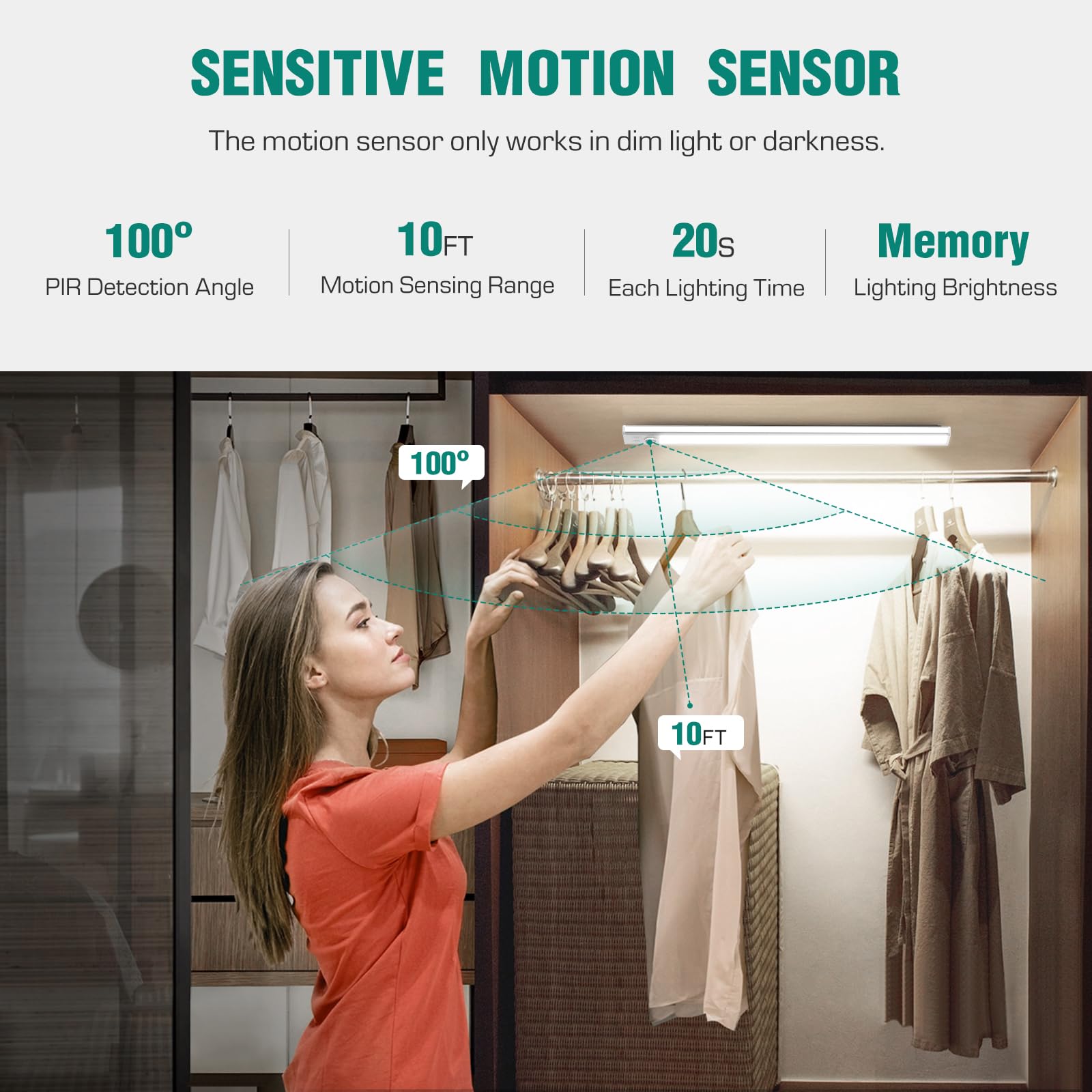 Dealgadgets 2 Pack Under Cabinet Lights, 52 Led Motion Sensor, Cold White, 12.2 Inch, Silver