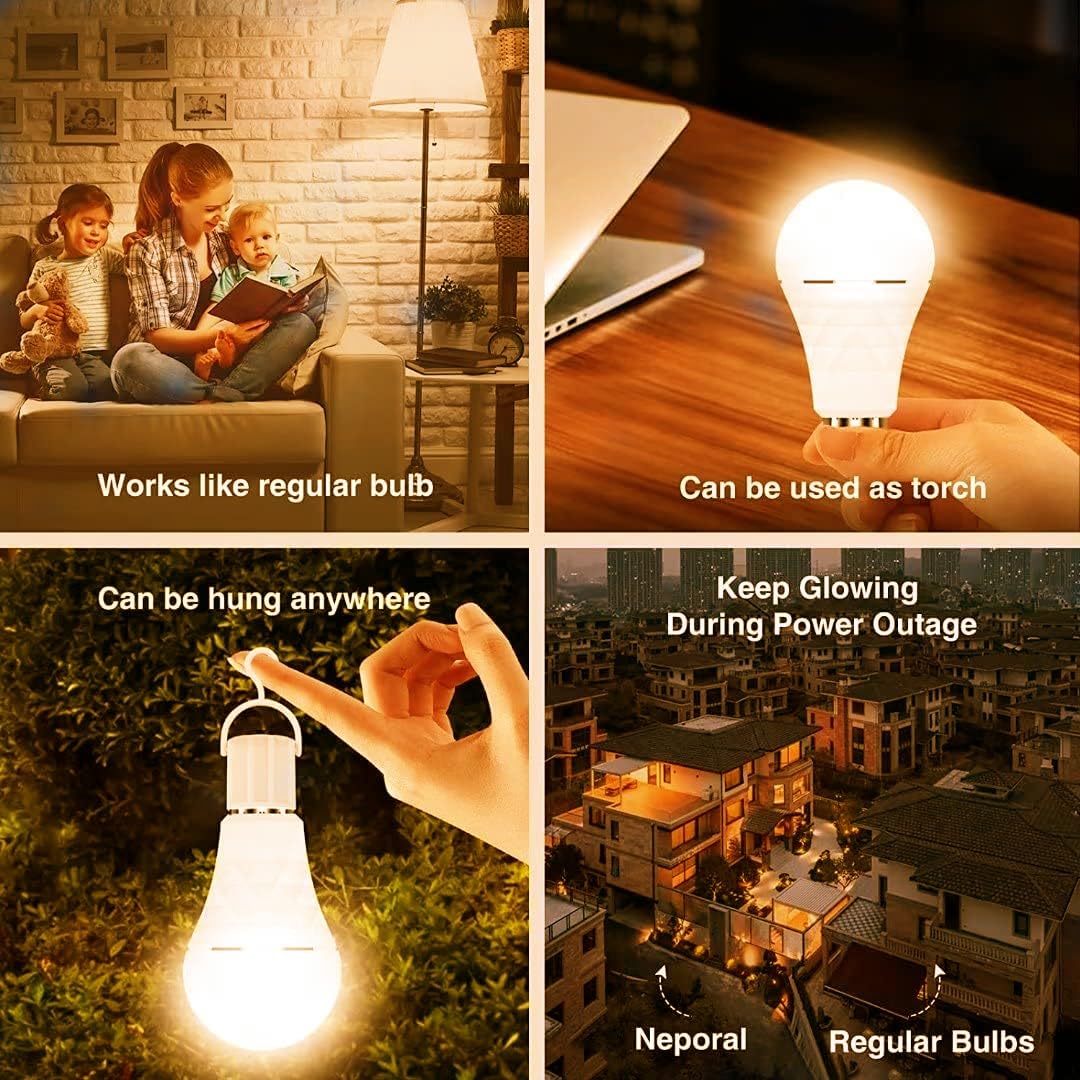 NOTOC Rechargeable LED Light Bulbs 9W 600 Lumen Warm White 2 Pack, Battery Operated, Model NOTOC-A19D-3000K-2