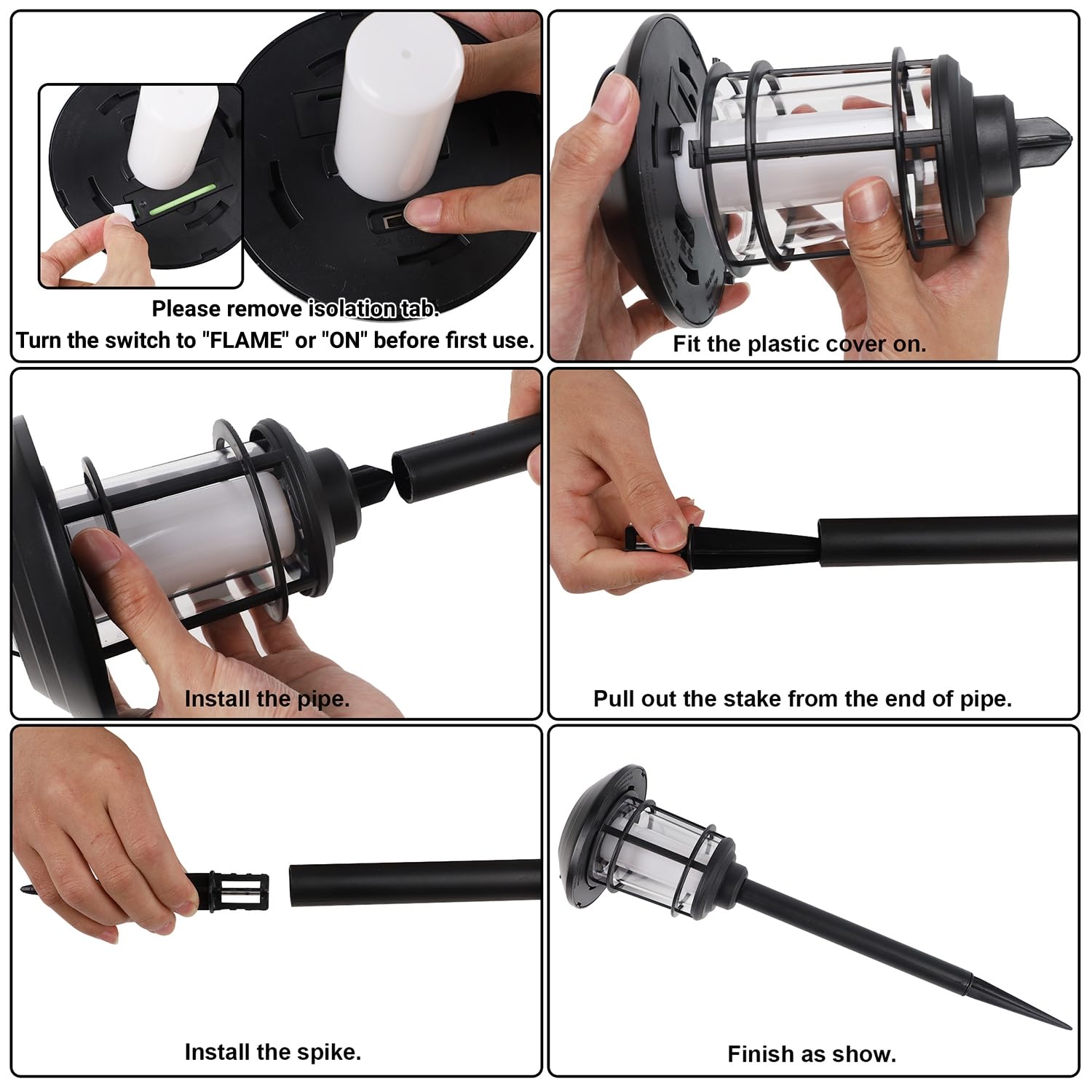 Dynaming 6 Pack Solar Flame Torch Lights Outdoor, Dual Use Flickering Purple Flame Garden Light, Hanging Lantern, Auto On/Off & Waterproof Halloween Lighting For Lawn Patio Yard Walkway Driveway