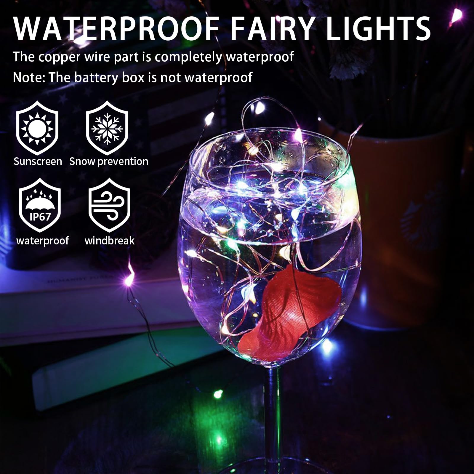 chzk 24 Pack Multicolor Fairy Lights, 7ft 20 LED Mini String Twinkle Lights, Battery Operated, Model D11-BKDC