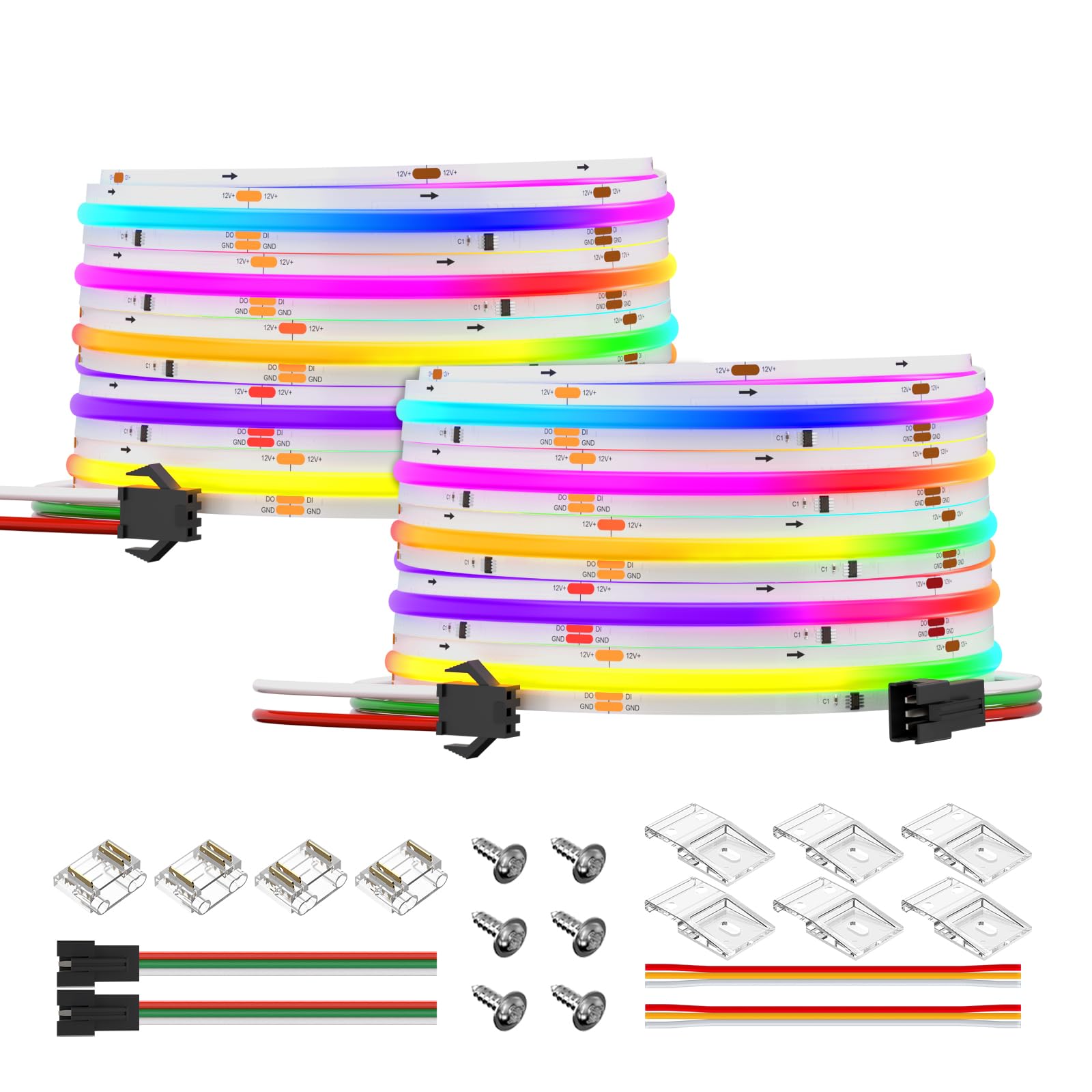 BTF-LIGHTING RGB COB LED Strip, 32.8FT, 630LED/m, White PCB, DC12V, Model 9cf3530a-ea16-468e