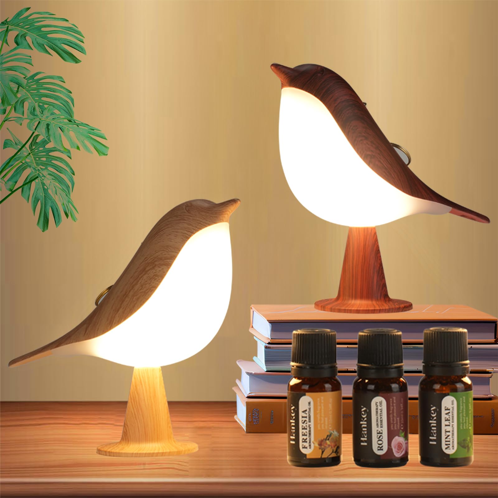 Lenporl 2 Pack Bird LED Table Lamp Touch Sensor Bedside Aroma Lamps with 3 Level Brightness Rechargered ABS Dimmable, Cute Creat