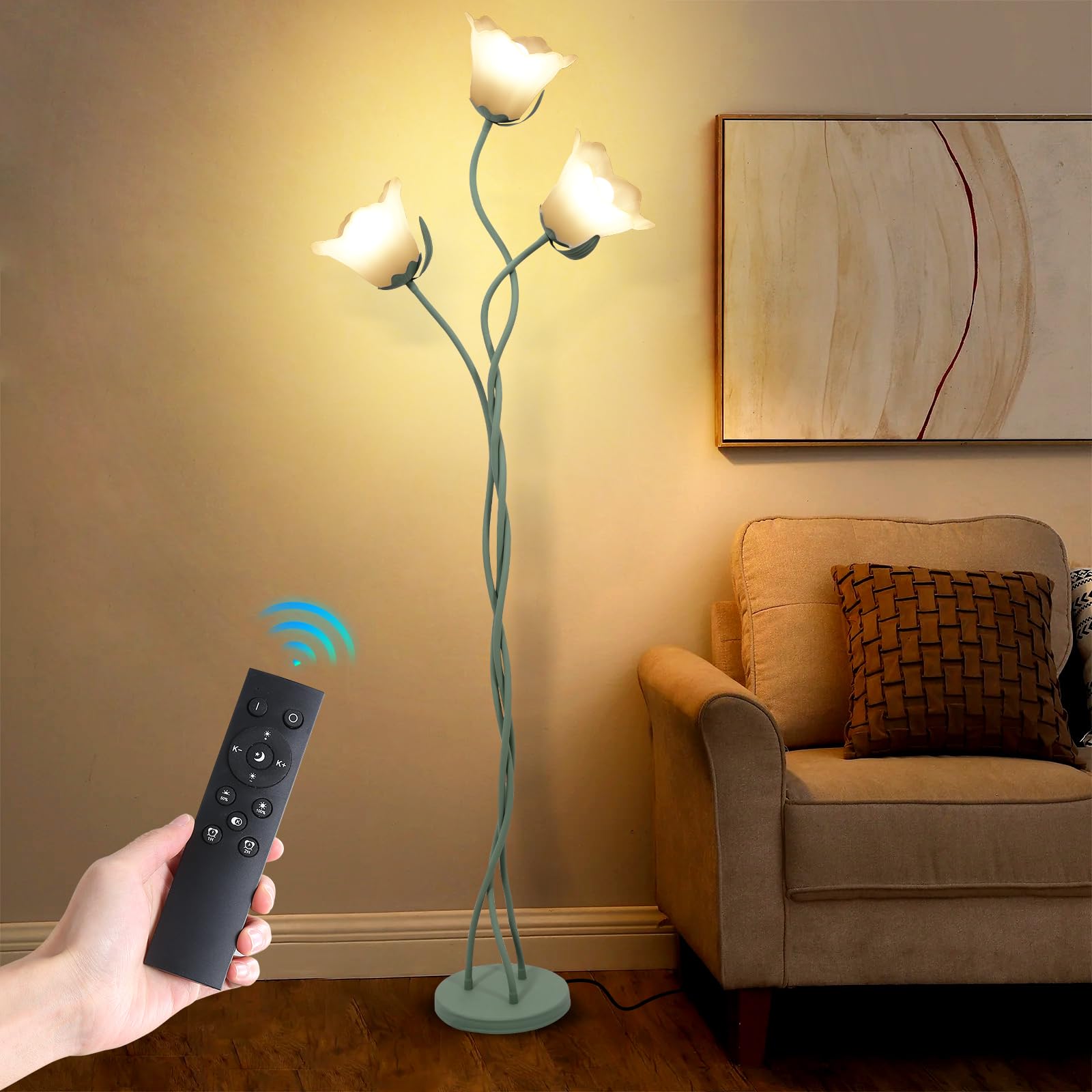 Hunhun Dimmable Flower Floor Lamp For Bedroom Room, 3-Color Temperatures Tall Floor Reading Lamp With Diy Flexible Neck Shaft, R