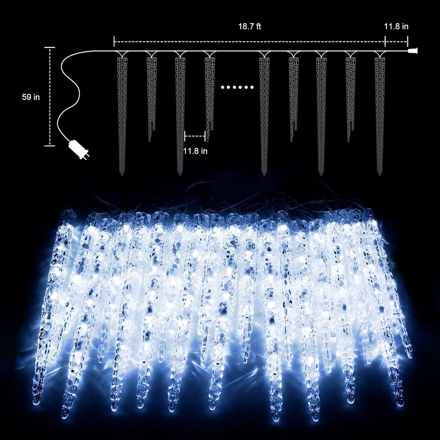 Minetom Icicle Lights Outdoor, 100 LED Twinkling Crystal String Lights, 20ft, Cool White, Model 39416A, Waterproof with Clips