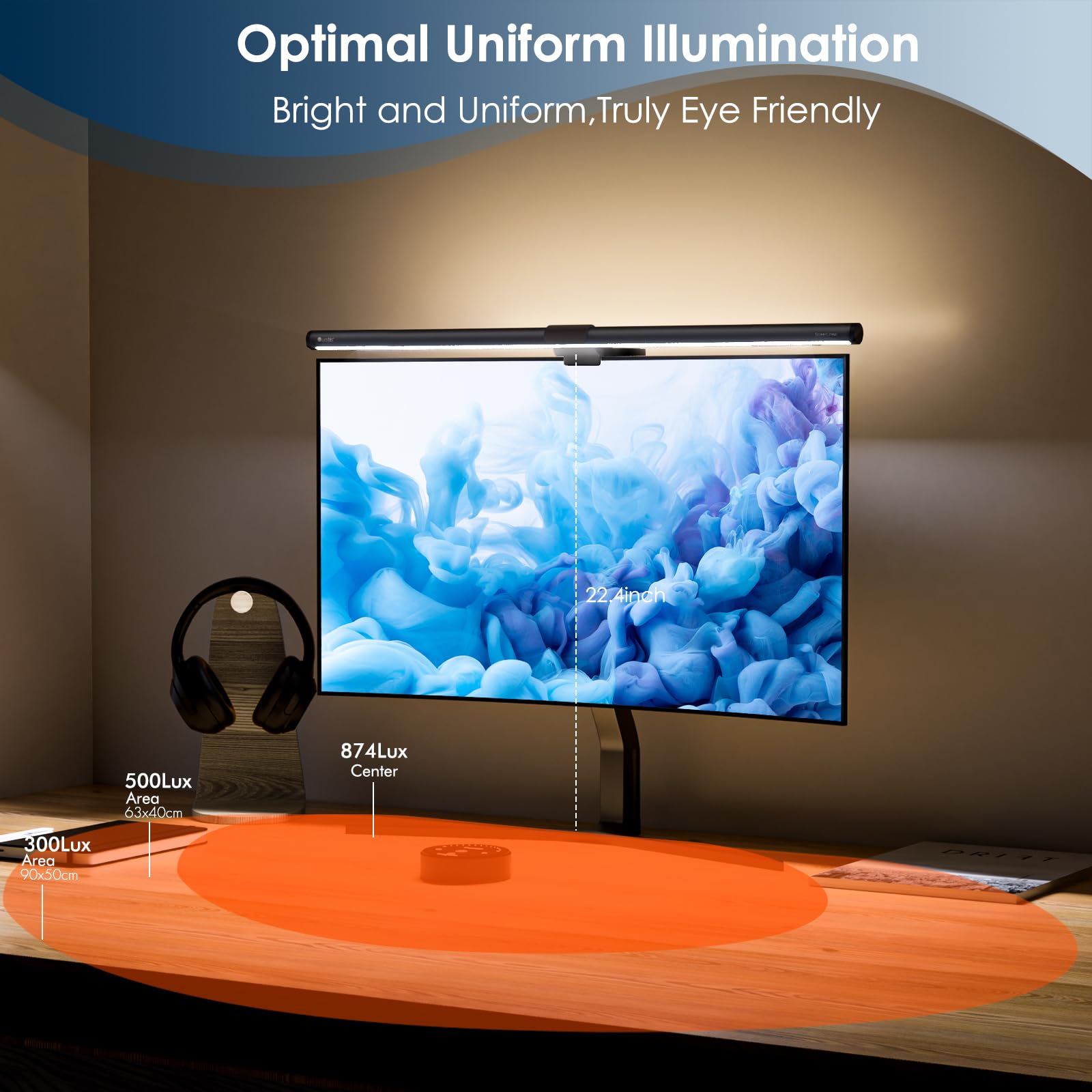 Quntis Gray Monitor Light Bar With Remote, Adjustable Dimming, Eye-Caring, Fits All Screens