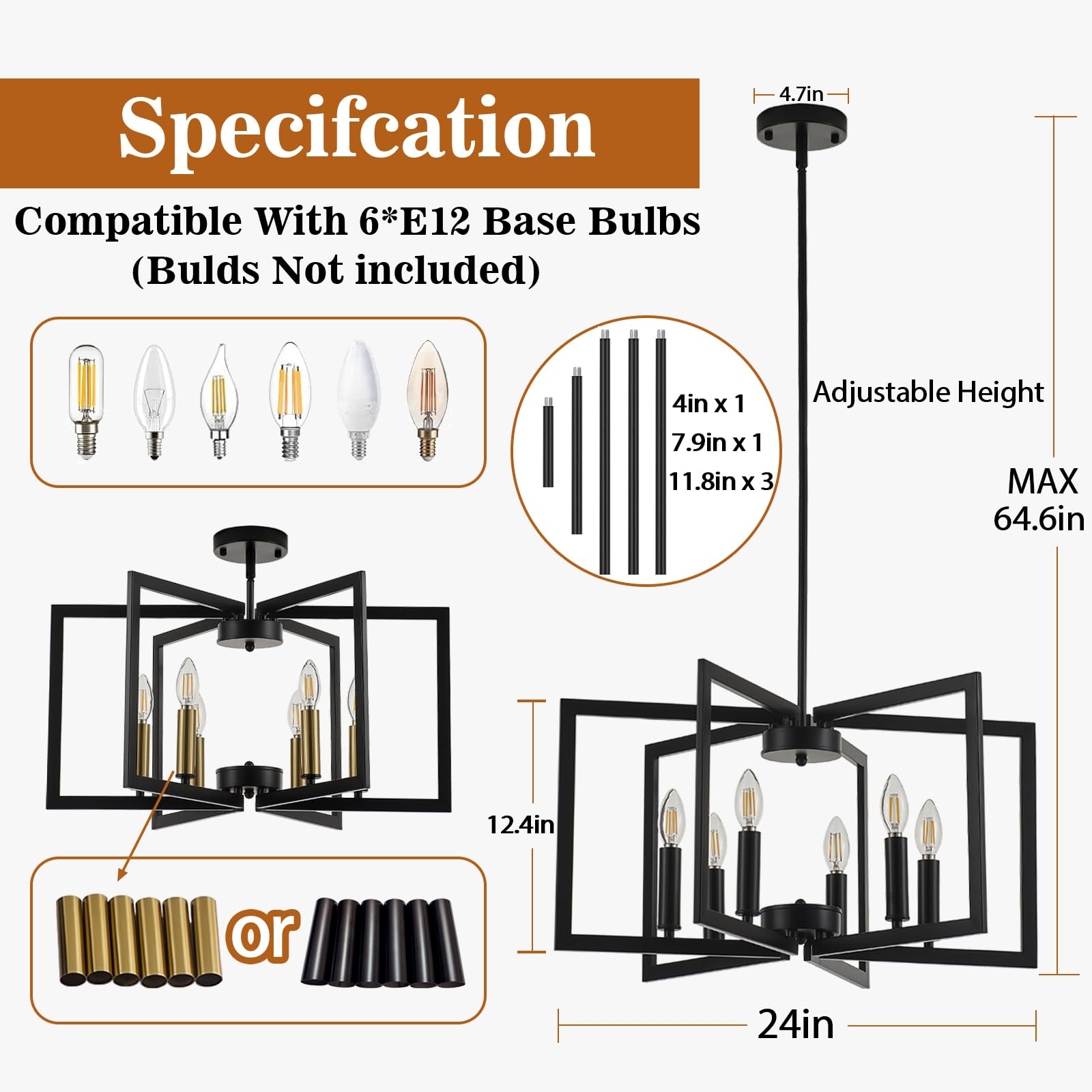 LOFTPLUS 6-Light Black Chandelier - Modern Farmhouse Metal Fixture for Dining Room and Entryway