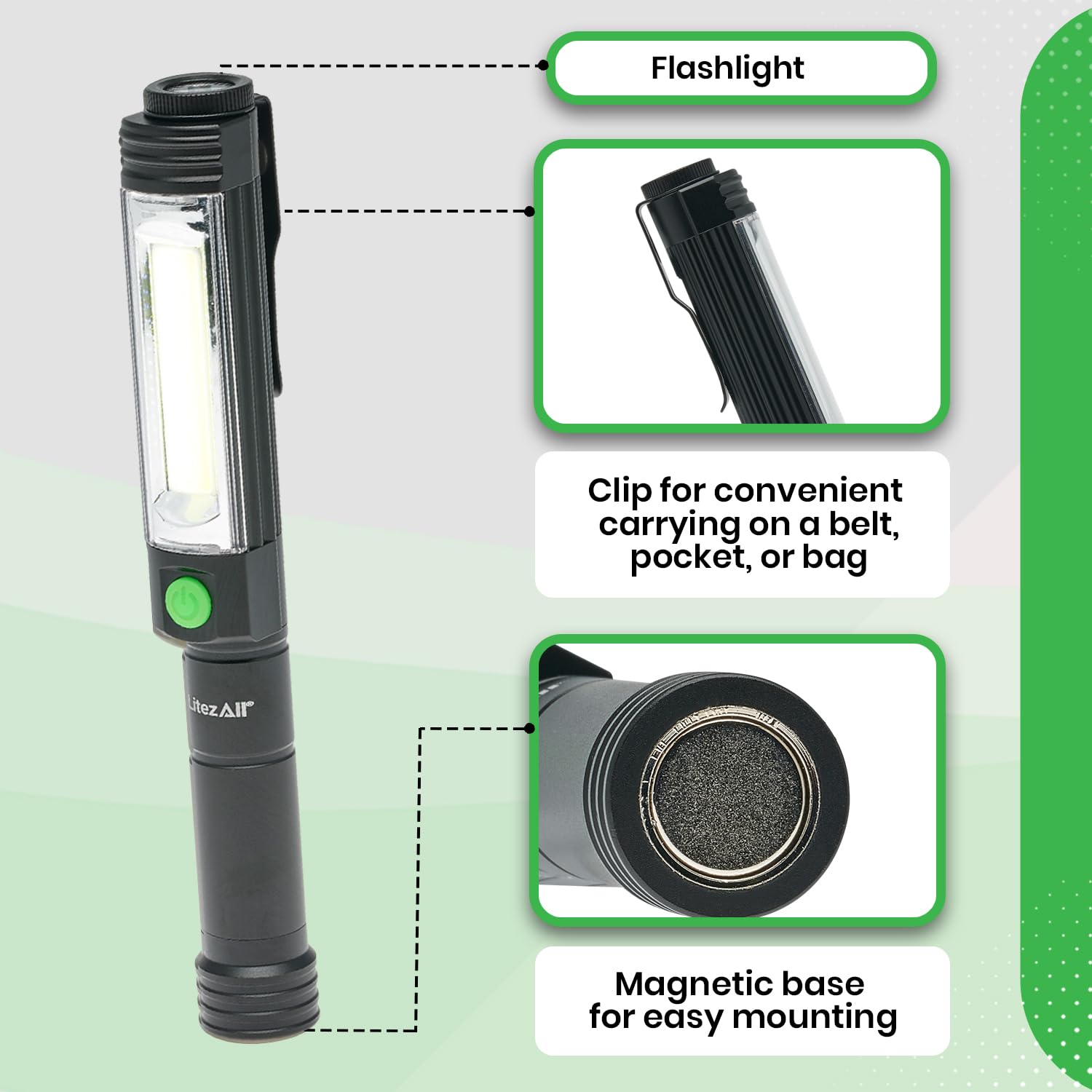 LitezAll COB LED Blip Compact Work Light 4-Pack, Mini Battery Operated Utility Flashlights with Bright Wide-Angle Beam for Work,