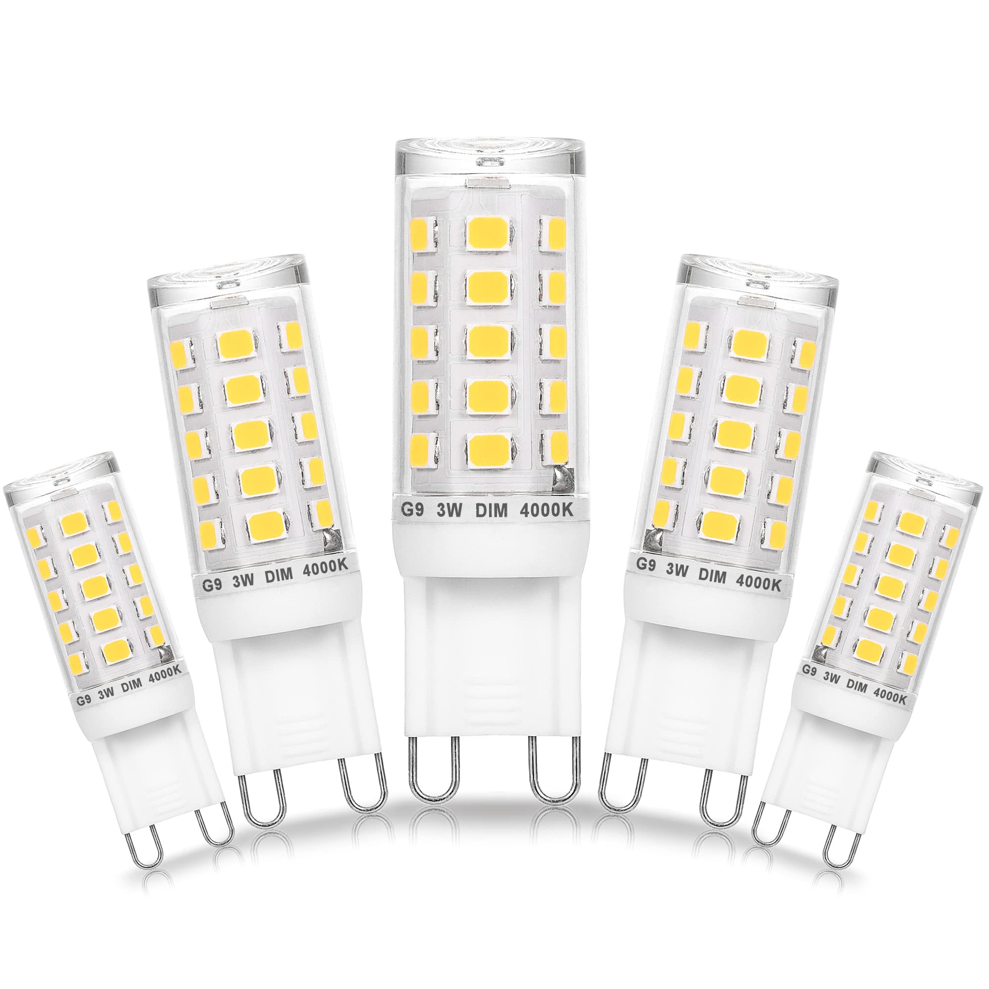 Ziomitus G9 Led Bulbs 3W Dimmable Natural White Ac120V 4000K, 300Lm, 5-Pack