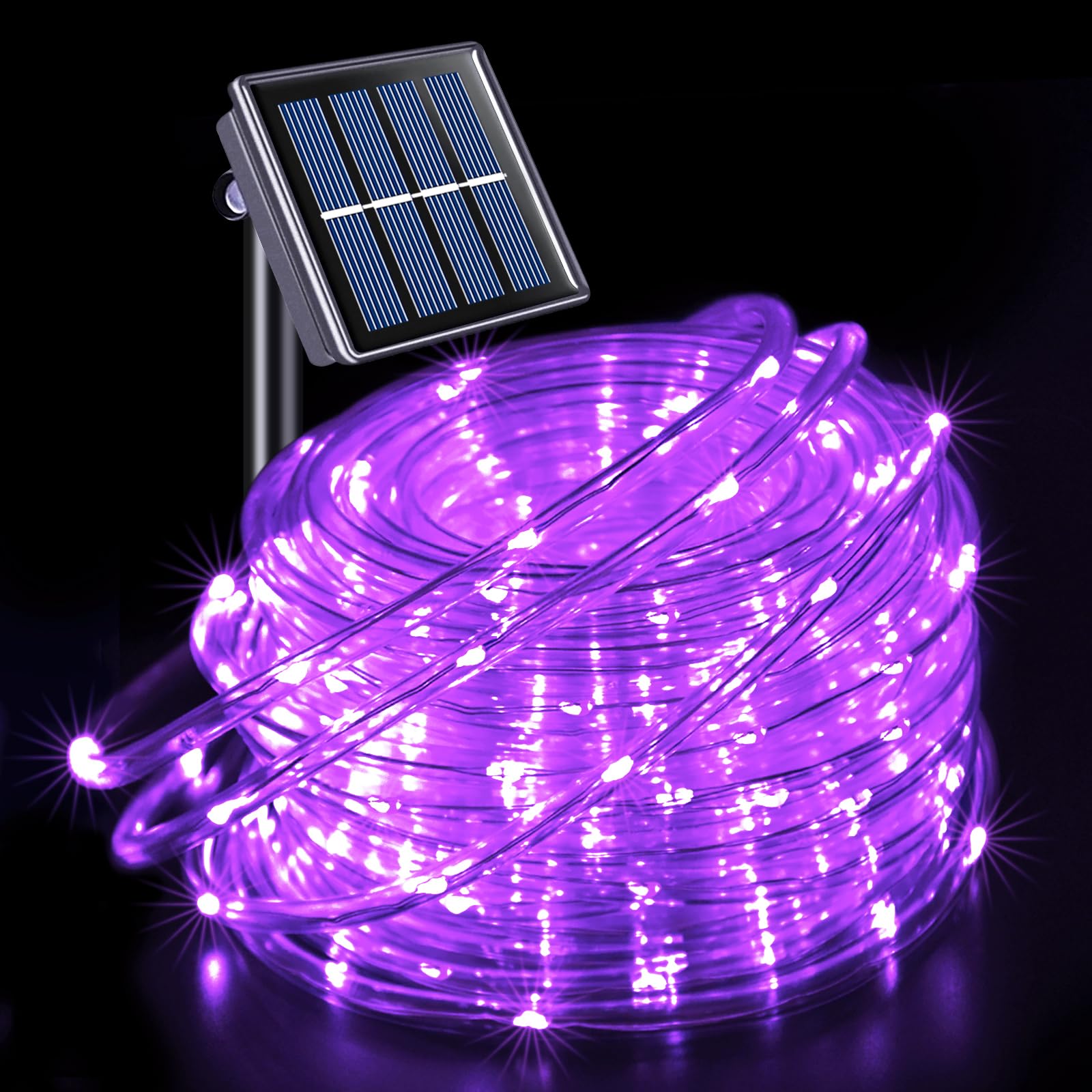 JMEXSUSS Solar Rope Lights 200 LED, 66 ft Waterproof Purple String Lights for Outdoor Party, PVC Tube