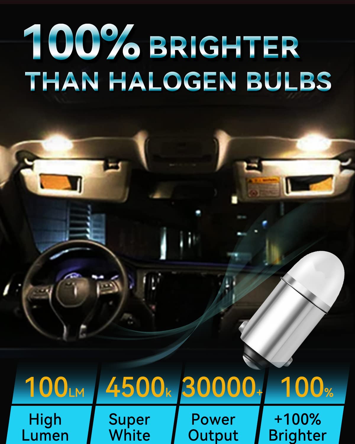 Keiurot BA9S Led Bulb 10-Pack for Indicator Lights, Warm White, DC/AC 12V, Car Dome, Map, Trunk, License Plate, Courtesy Step Light
