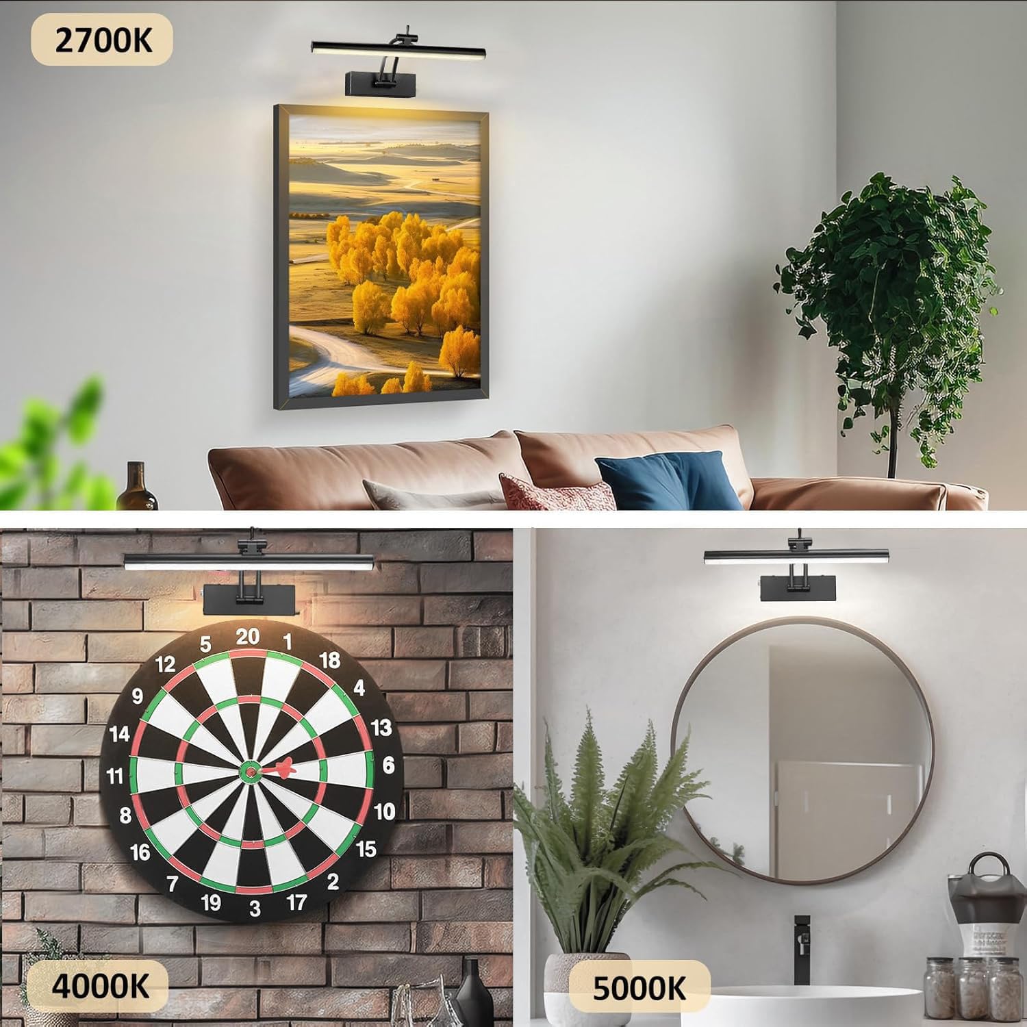 Yuichoy 12" Battery Operated Picture Lights, Dimmable Wireless Art Lighting, Black, Model Yun12-ZH-2HS, 4200mAh, Remote Control