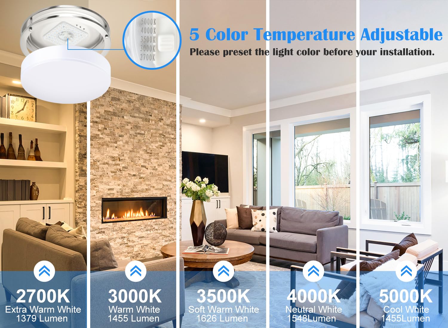 2Pack 13 Inch Oval Led Ceiling Lights, Led Flush Mount Light Fixture, 23W, 2700K/3000K/3500K/4000K/5000K Adjustable, Brushed Nic