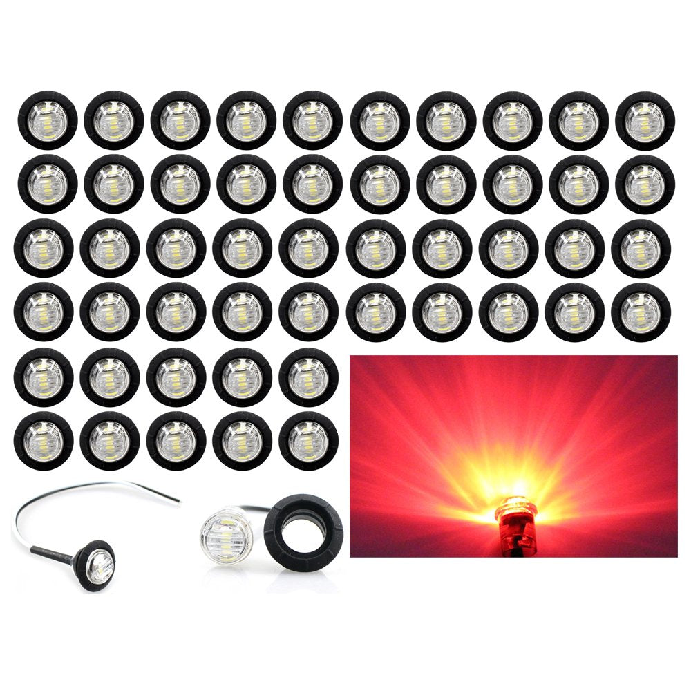 (Pack Of 50) Madcatz Red Light (Clear Lens) 3/4 Inch Bullet Side Led Marker Trailer Lights Clearance Indicator 12V Dc
