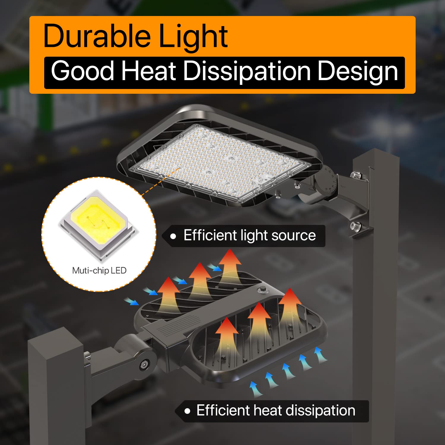 DEMILARE 150W LED Parking Lot Light - 22500LM, Adjustable Arm, IP65 Waterproof, Dusk to Dawn, Brown