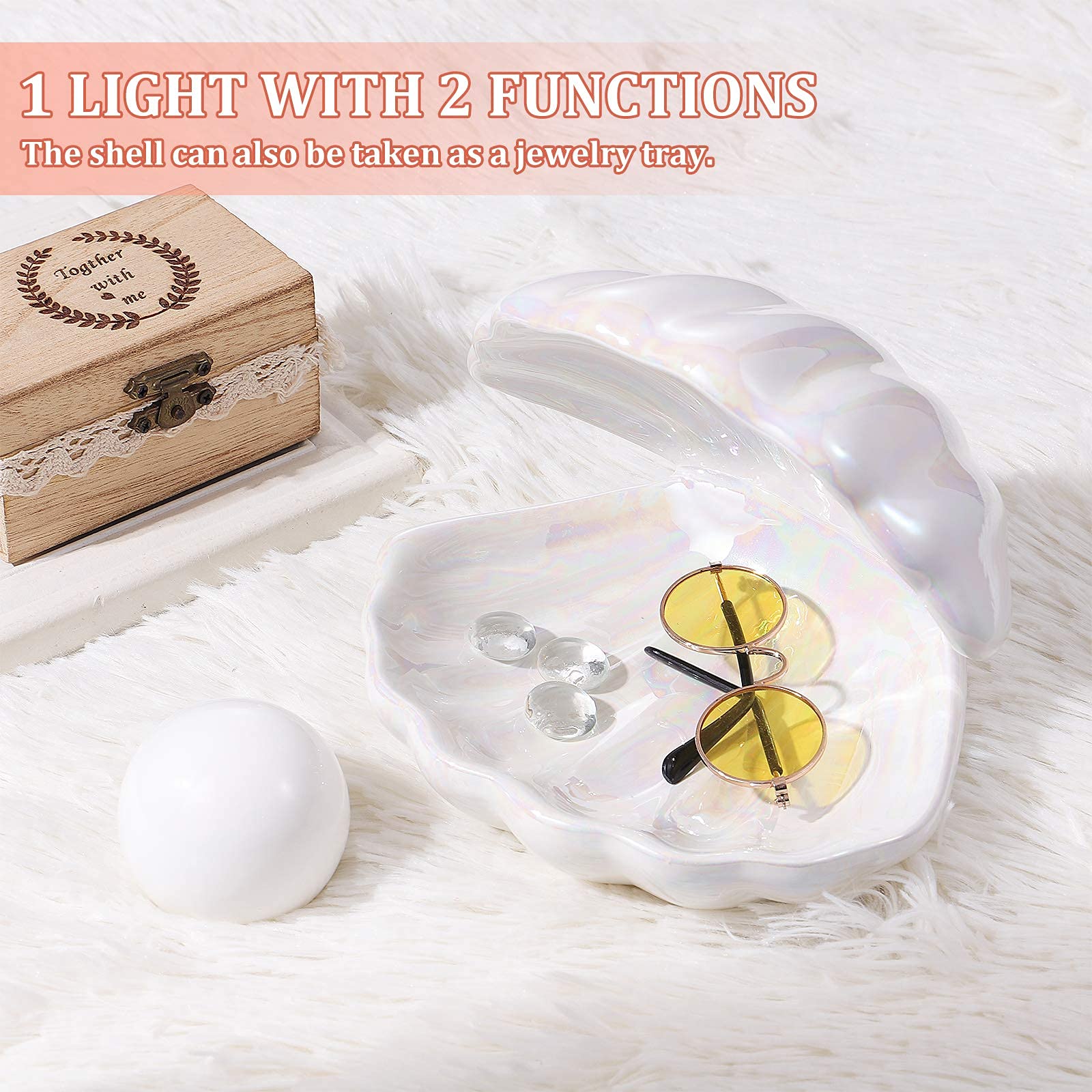 Imikeya Ceramic Shell Pearl Light - White Led Clam Lamp For Tabletop Decoration & Gifts