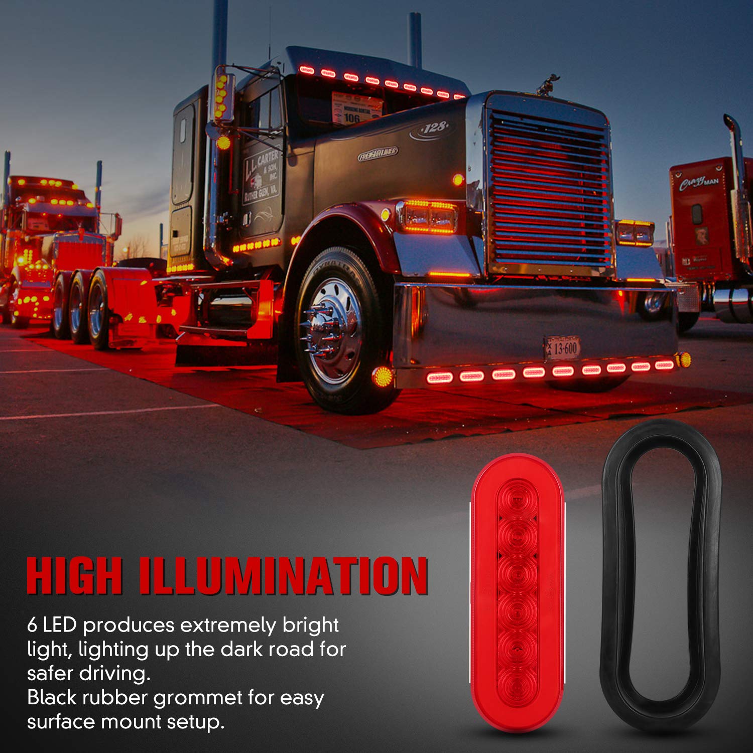 Aaiwa 6&quot; Oval Red Led Trailer Tail Lights 2Pcs, Turn Stop Brake Trailer Lights For Rv Truck, With Surface Mount Grommet
