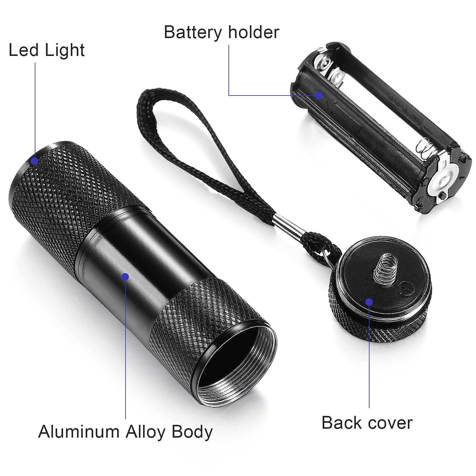 Roceei Mini LED Blacklight Torch - 10 Pack Portable UV Flashlight for Pet Stains, Aluminum, Purple Light