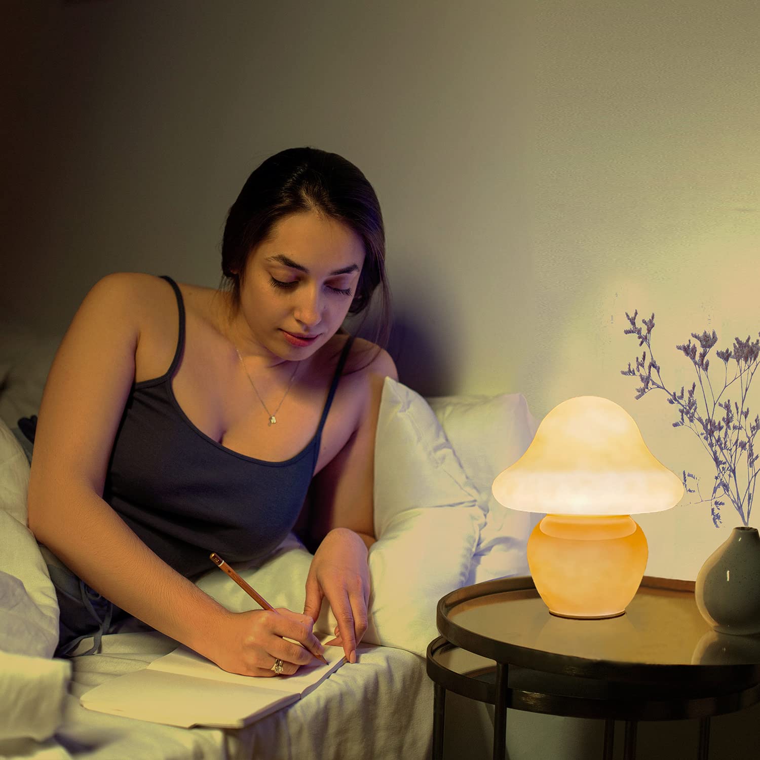 Cometmars Mushroom Lamp, Small Orange Glass Table Lamp, Cute Little Translucent Nightstand Lamp For Bedroom, Bedside, Living Roo