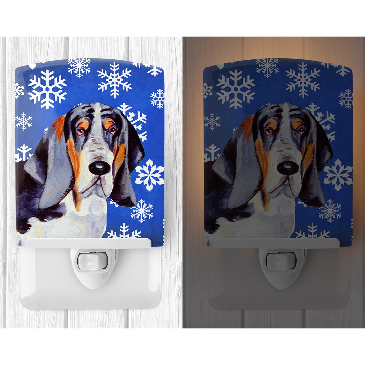 Caroline'S Treasures Lh9282Cnl Basset Hound Winter Snowflakes Holiday Ceramic Night Light Compact, Ul-Certified, Ideal For Bedroom, Bathroom, Nursery, Hallway, Kitchen, 6X4X3, Multicolor