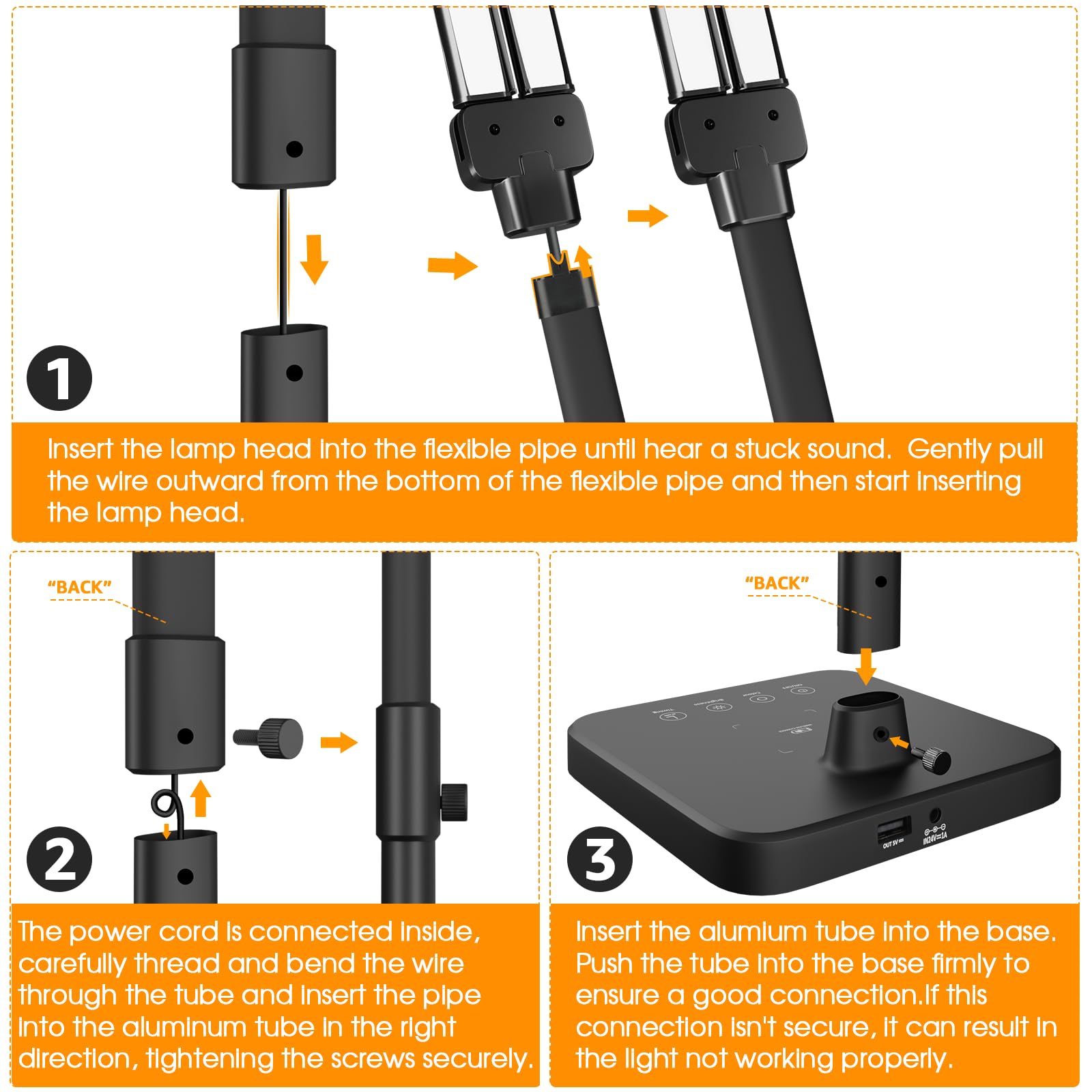ShineTech LED Desk Lamp, 24W Double Head with Wireless Charging, USB Port, Adjustable Gooseneck, Black, Model U19TT