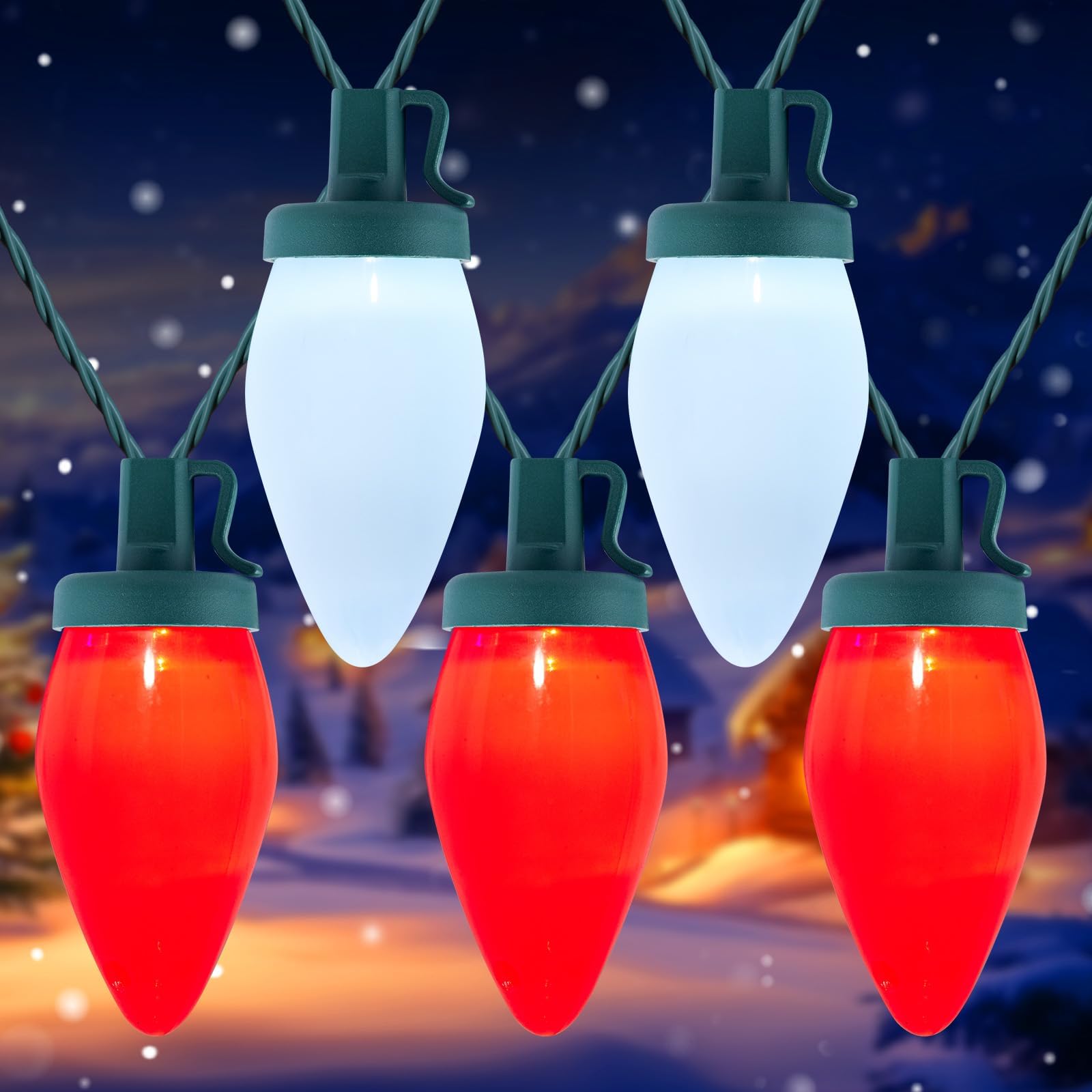 Brightown C9 Christmas Lights Outdoor - 2 Pack 66ft Vintage Outdoor Lights String with 100 Smooth Opaque Bulbs, Plug-in Waterpro