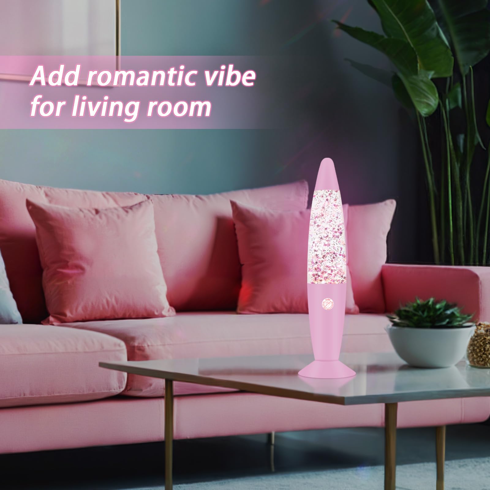 Vanful Glitter Lamp - 13in Pink Aluminum Night Light with Hexagonal and Pentagonal Sparkles for Kids and mature-themeds